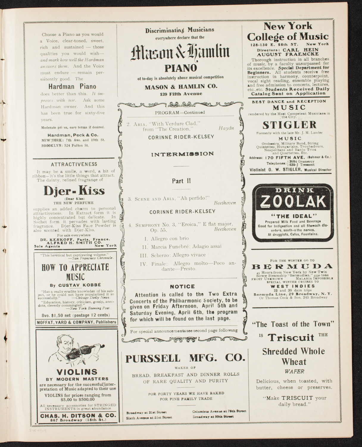 New York Philharmonic, March 15, 1907, program page 7