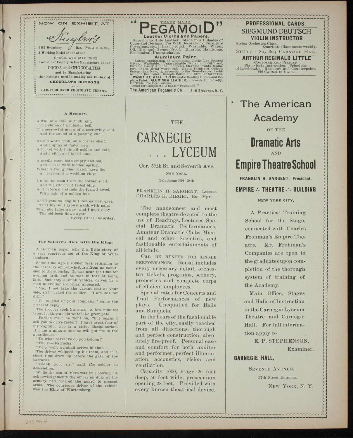 Stevens Institute of Technology Glee, Banjo and Mandolin Clubs, February 13, 1899, program page 7