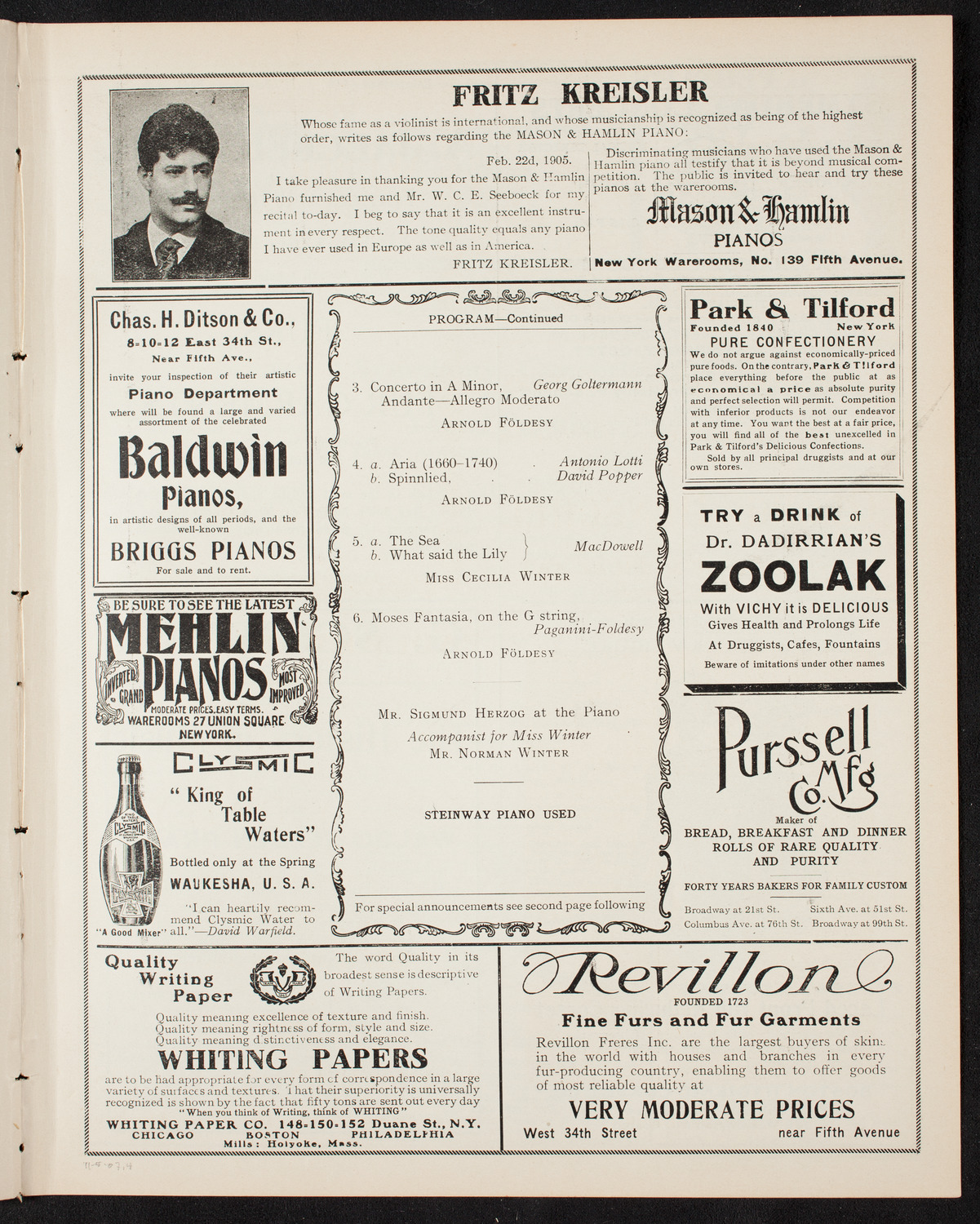 Philadelphia Orchestra, November 5, 1907, program page 7