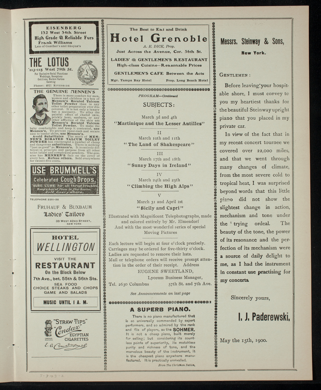 Elmendorf Lecture: Martinique and the Lesser Antilles, March 3, 1903, program page 3
