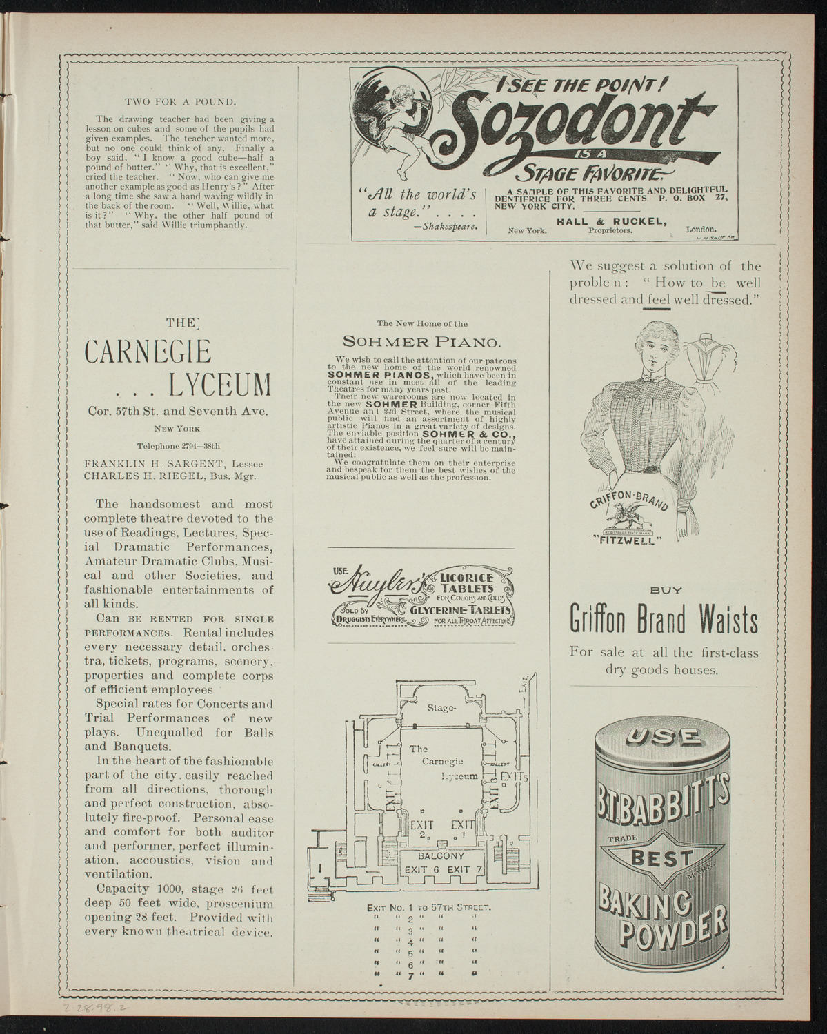 Benefit: Home for Working Girls, February 28, 1898, program page 3