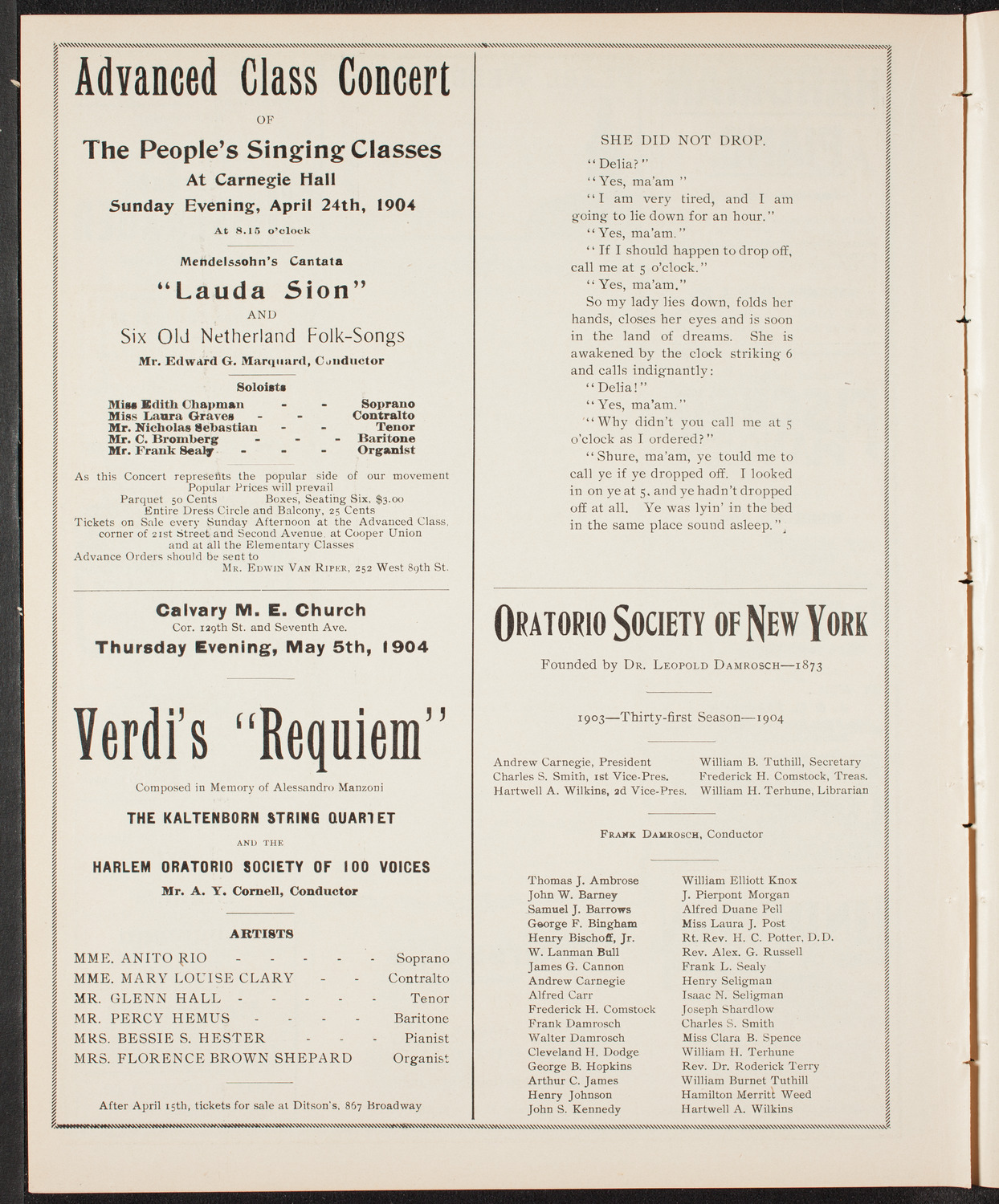 People's Choral Union, April 11, 1904, program page 8