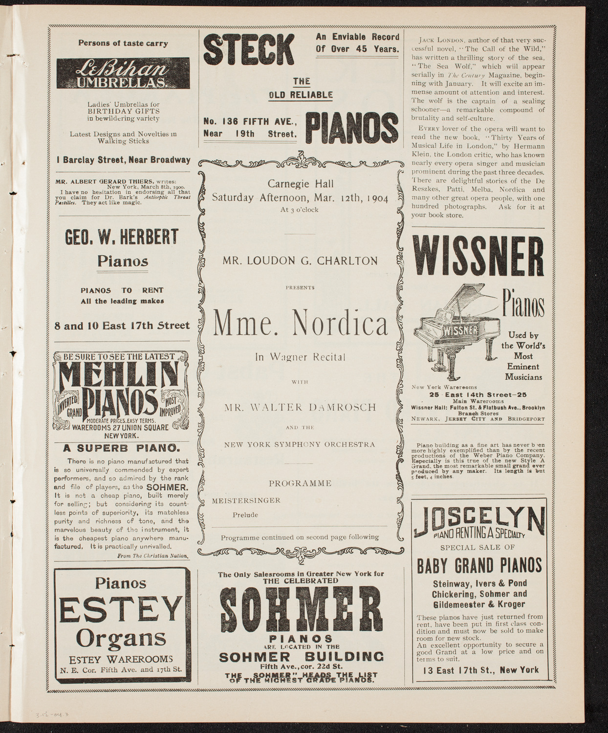 Lillian Nordica, Soprano, with the New York Symphony Orchestra, March 12, 1904, program page 5