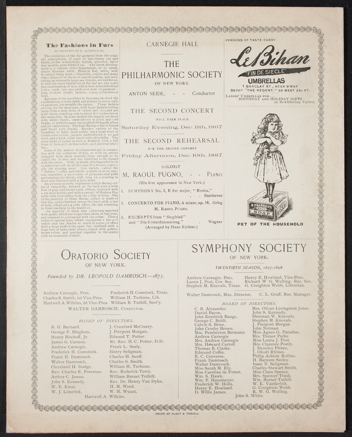 New York Philharmonic, November 13, 1897, program page 8