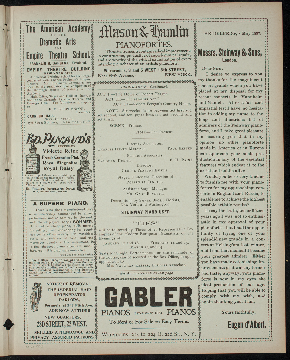 Mr. John Blair's Course of Modern Plays, December 21, 1899, program page 3