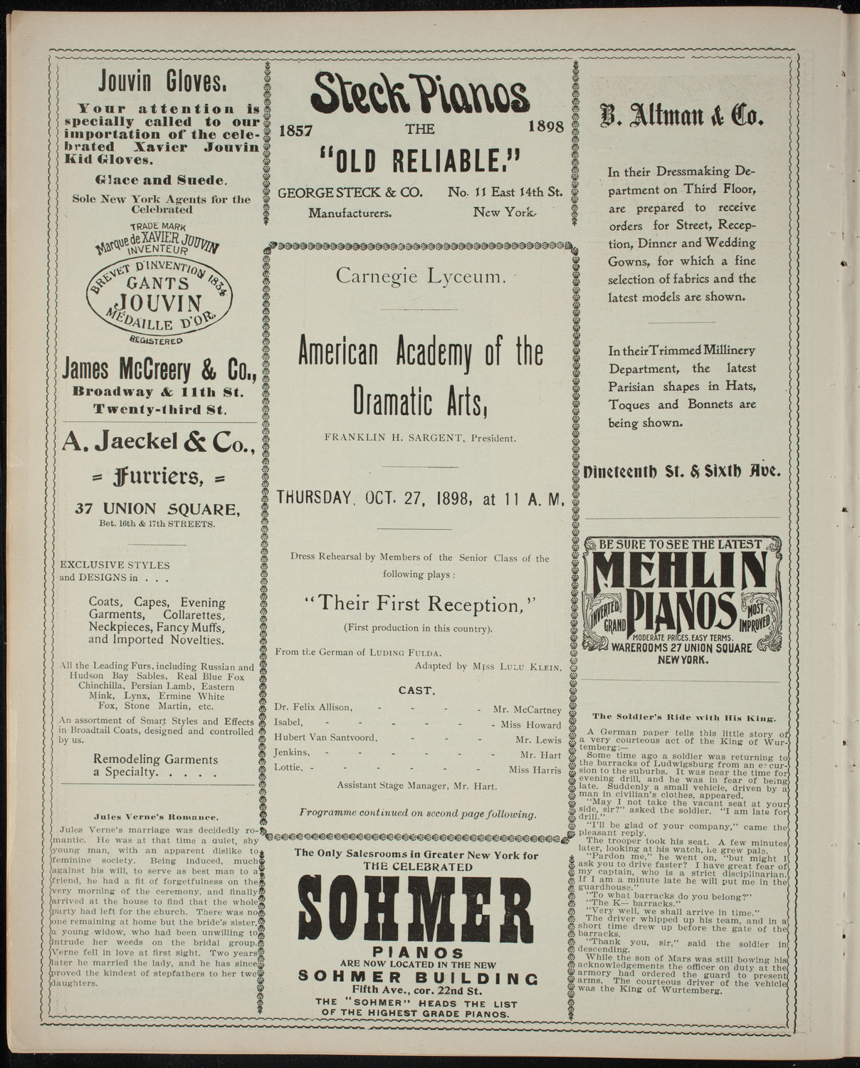 American Academy of Dramatic Arts, October 27, 1898, program page 4