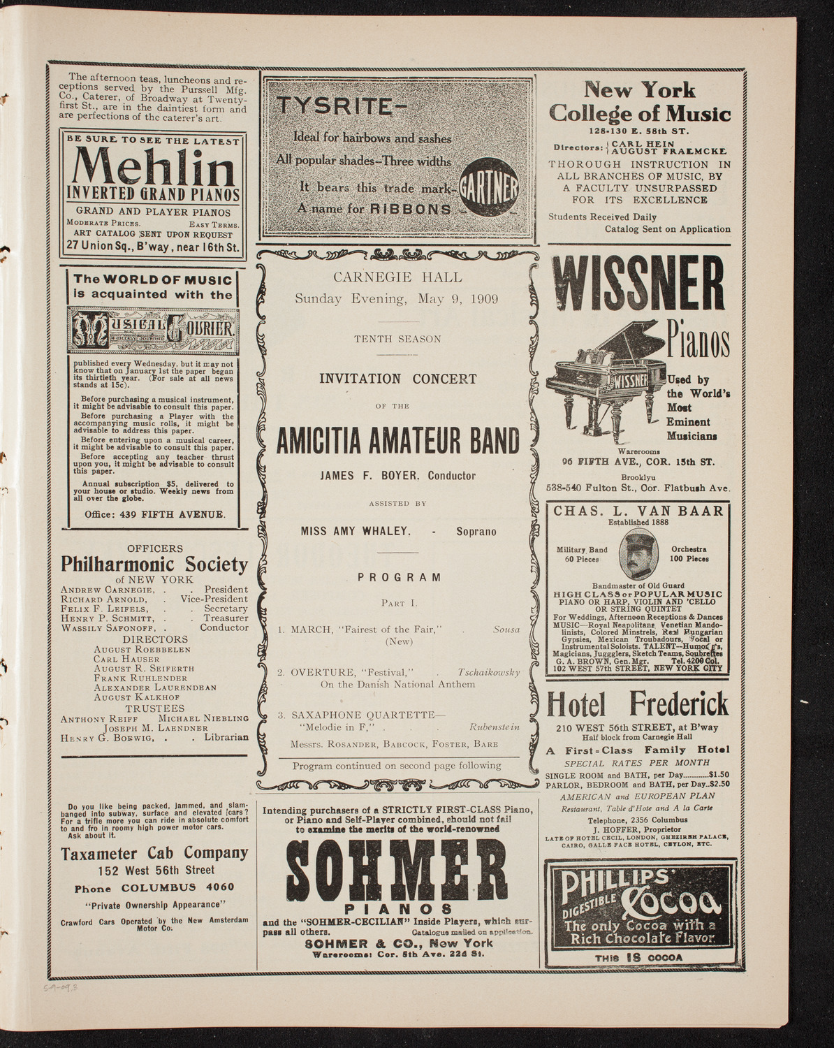 Amicitia Amateur Band, May 9, 1909, program page 5