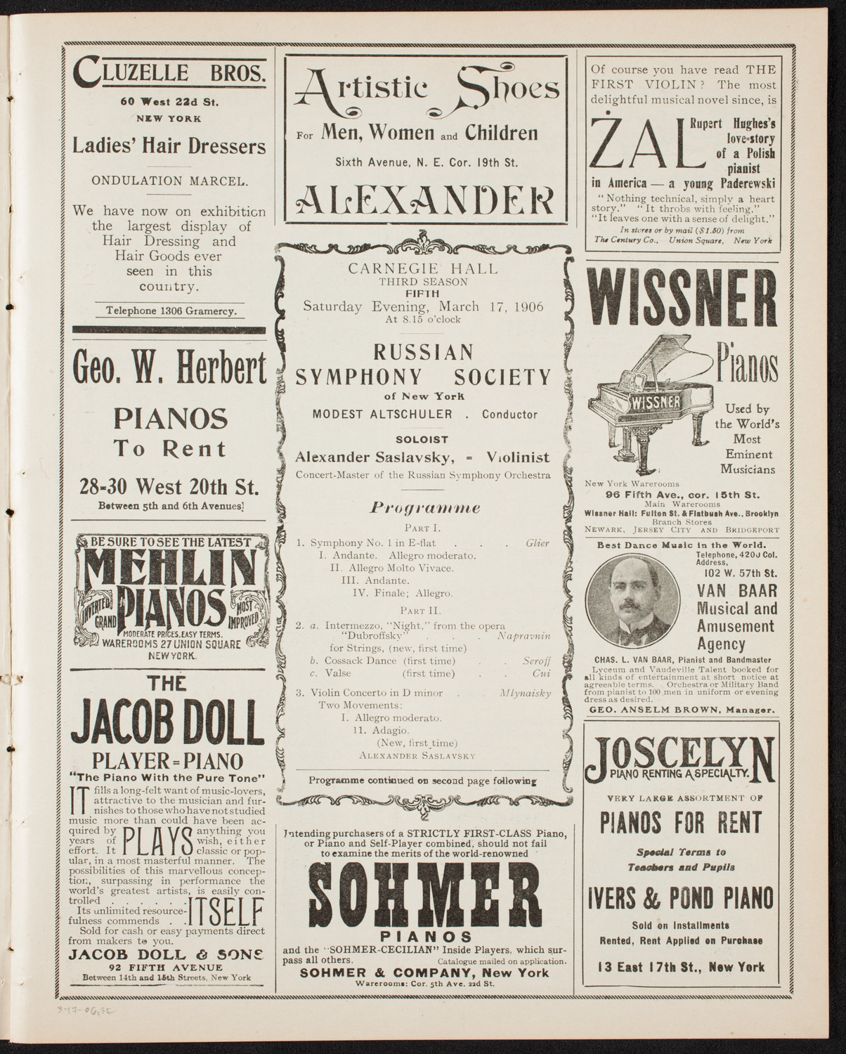 Russian Symphony Society of New York, March 17, 1906, program page 5