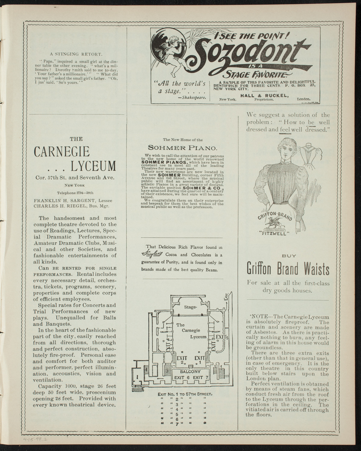 Amateur Comedy Club, April 15, 1898, program page 3