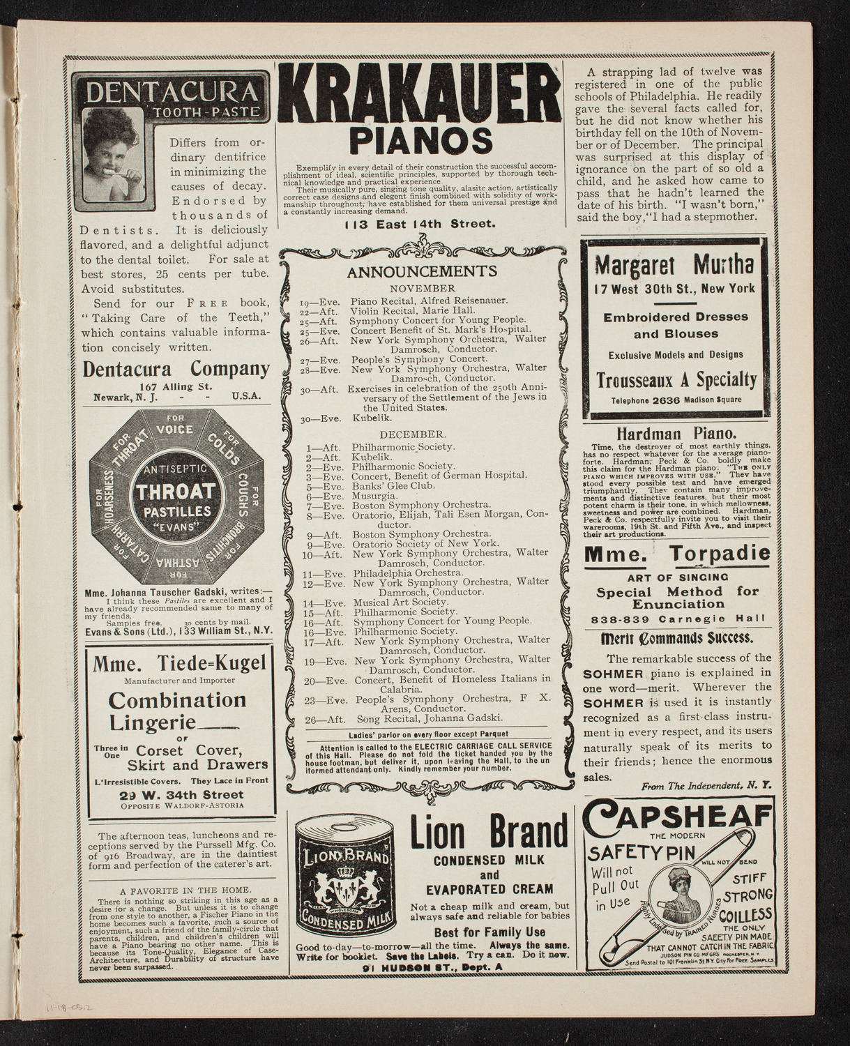 Russian Symphony Society of New York, November 18, 1905, program page 3