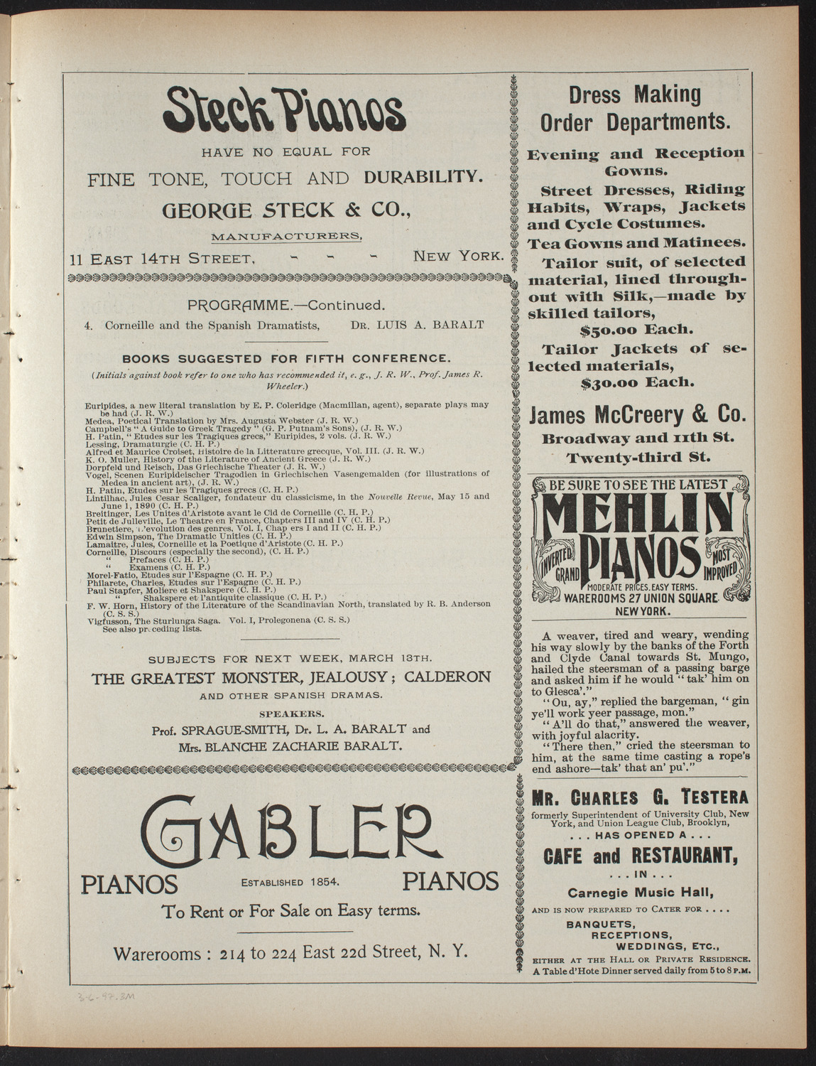 Saturday Morning Conferences on Comparative Literature, March 6, 1897, program page 5