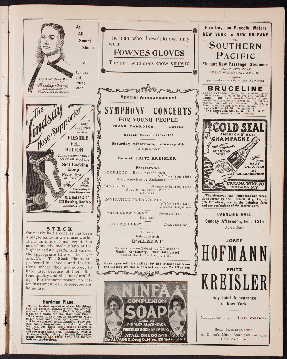 Eugène Ysaÿe and Eugen d'Albert with the New York Symphony Orchestra, January 24, 1905, program page 9