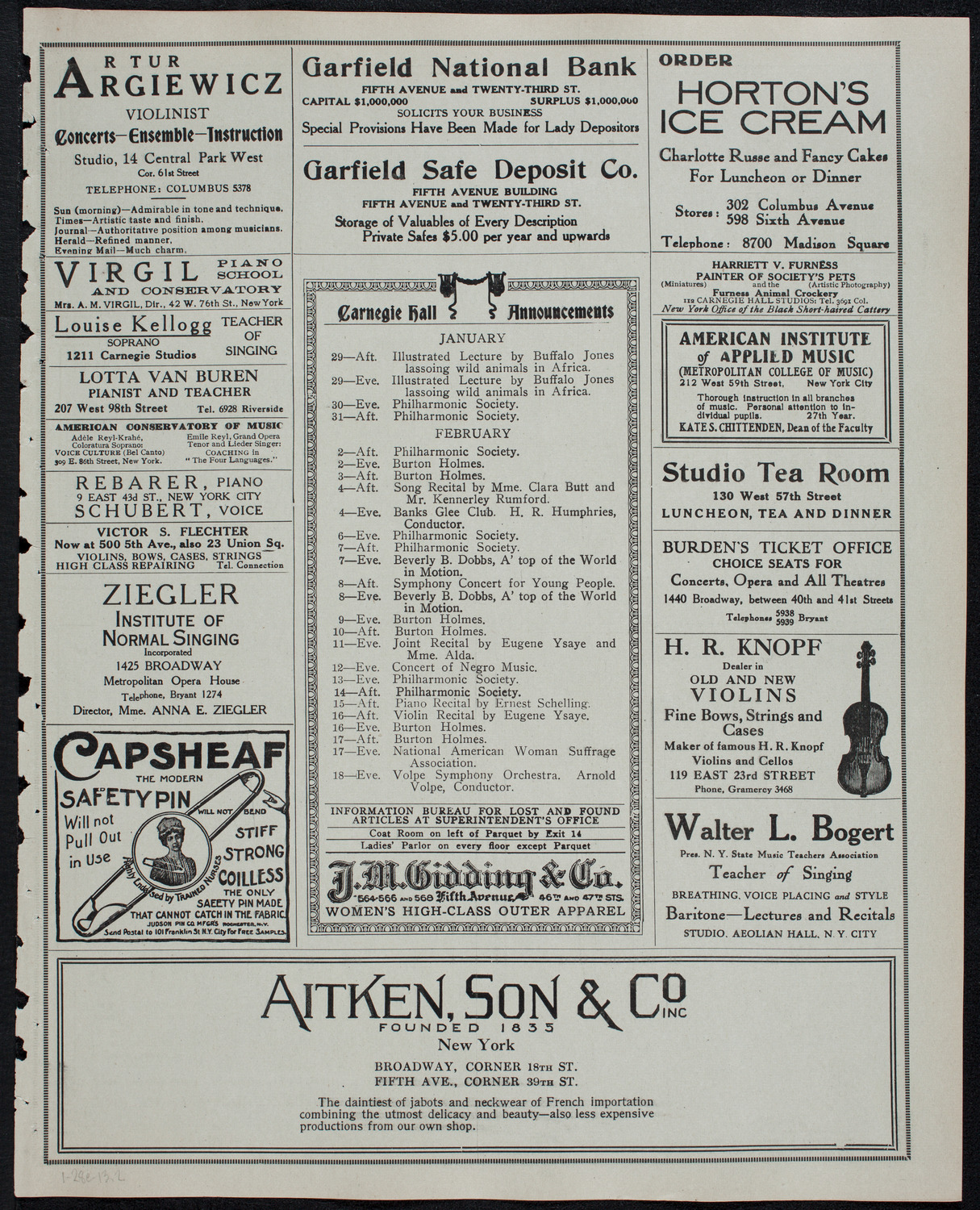 Julia Culp, Contralto, January 28, 1913, program page 3