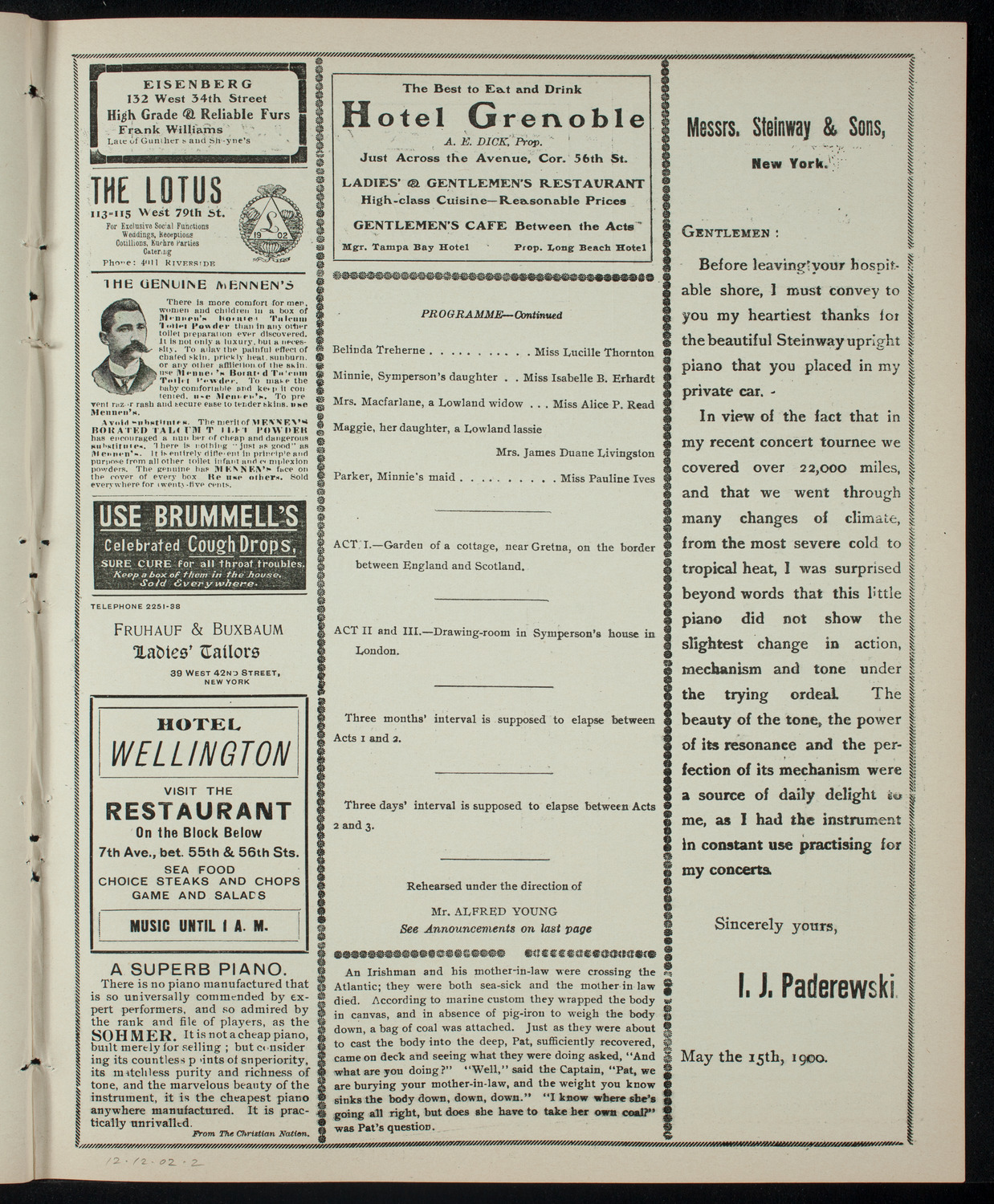 Amateur Comedy Club, December 12, 1902, program page 3