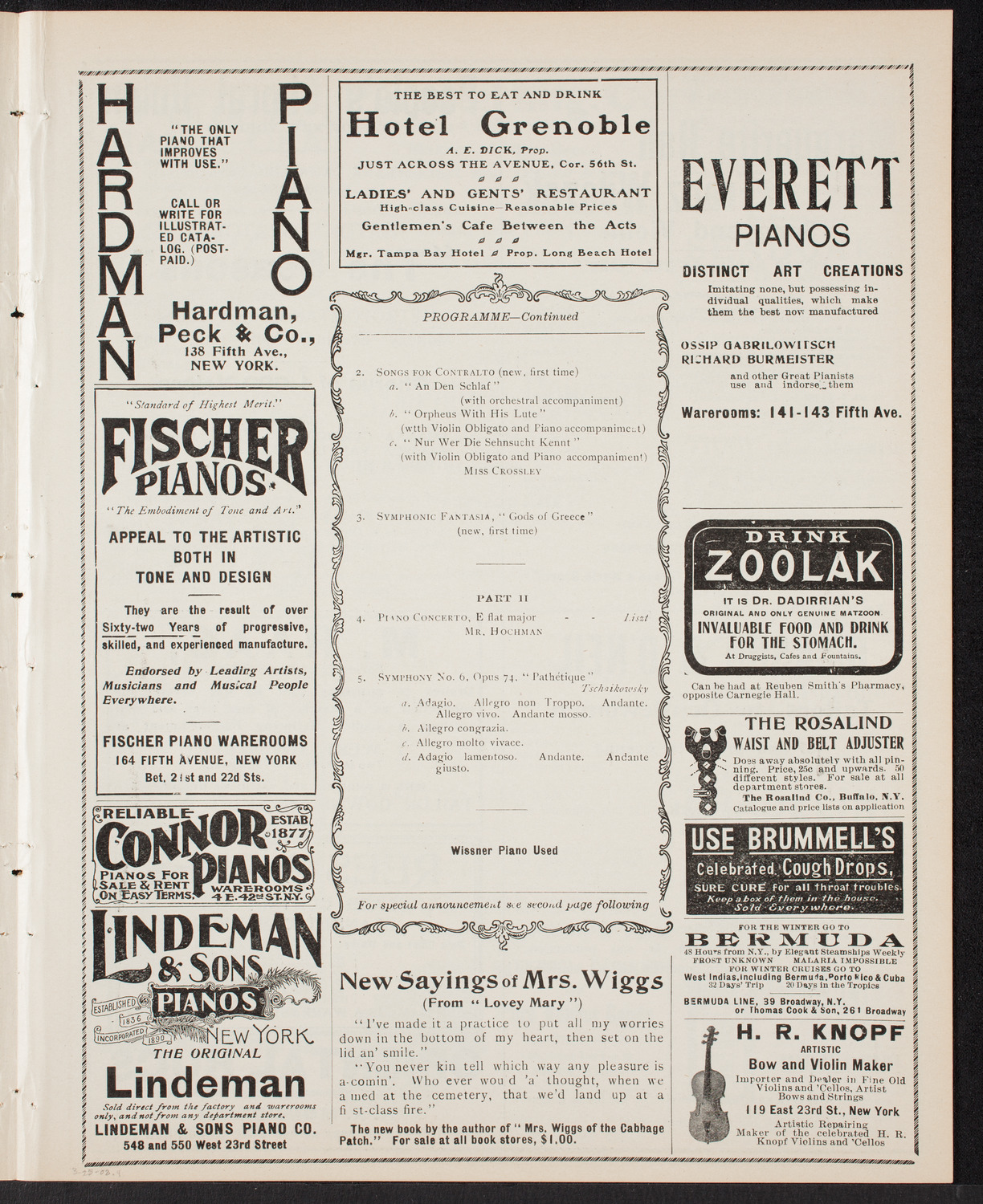 Louis A. von Gaertner Orchestral Concert, March 25, 1903, program page 7