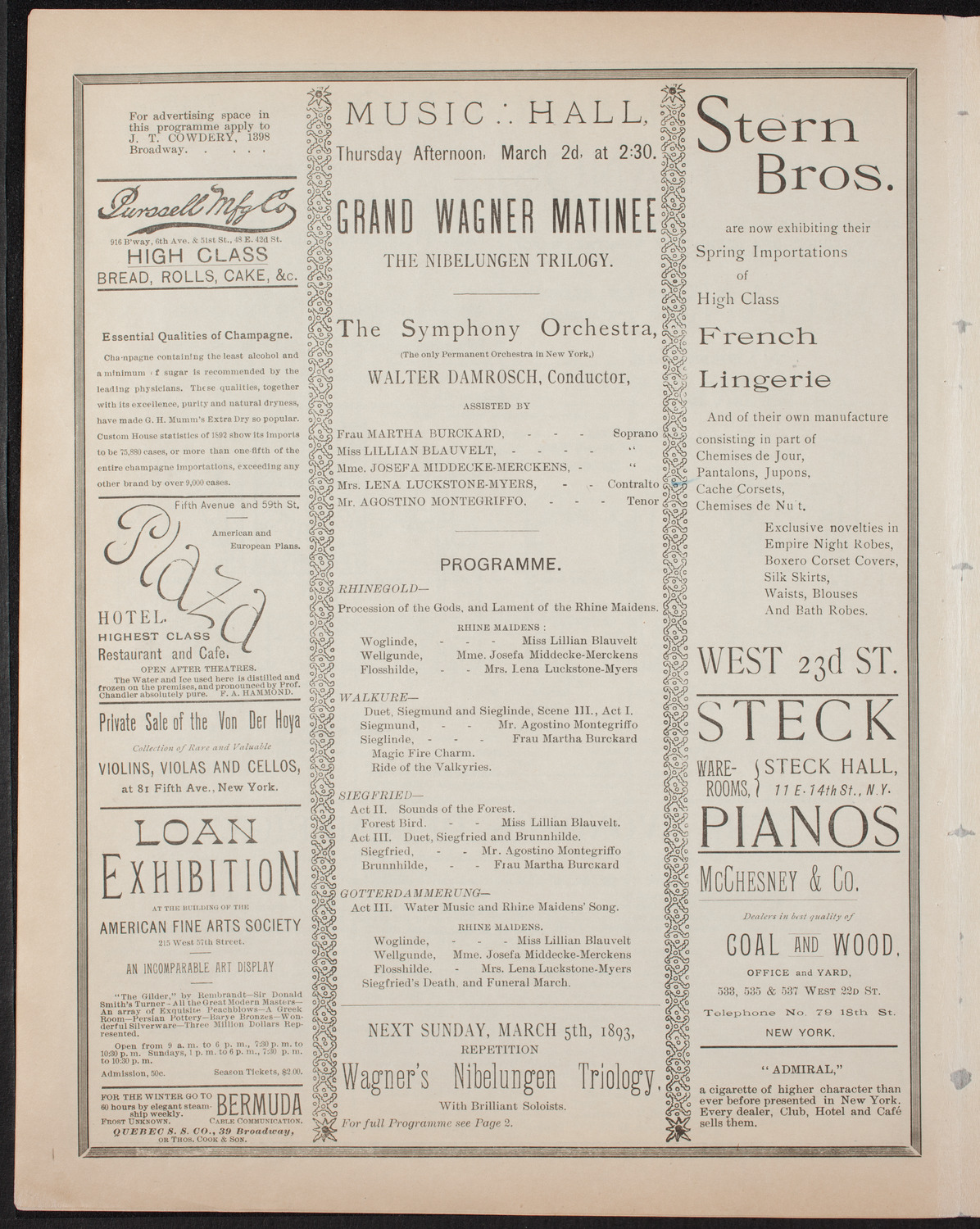 New York Symphony Orchestra: Grand Wagner Matinee, March 2, 1893, program page 4
