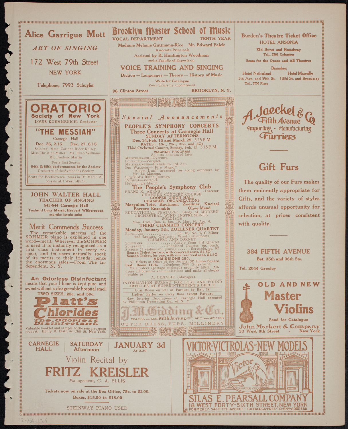 People's Symphony Concert, December 14, 1913, program page 9