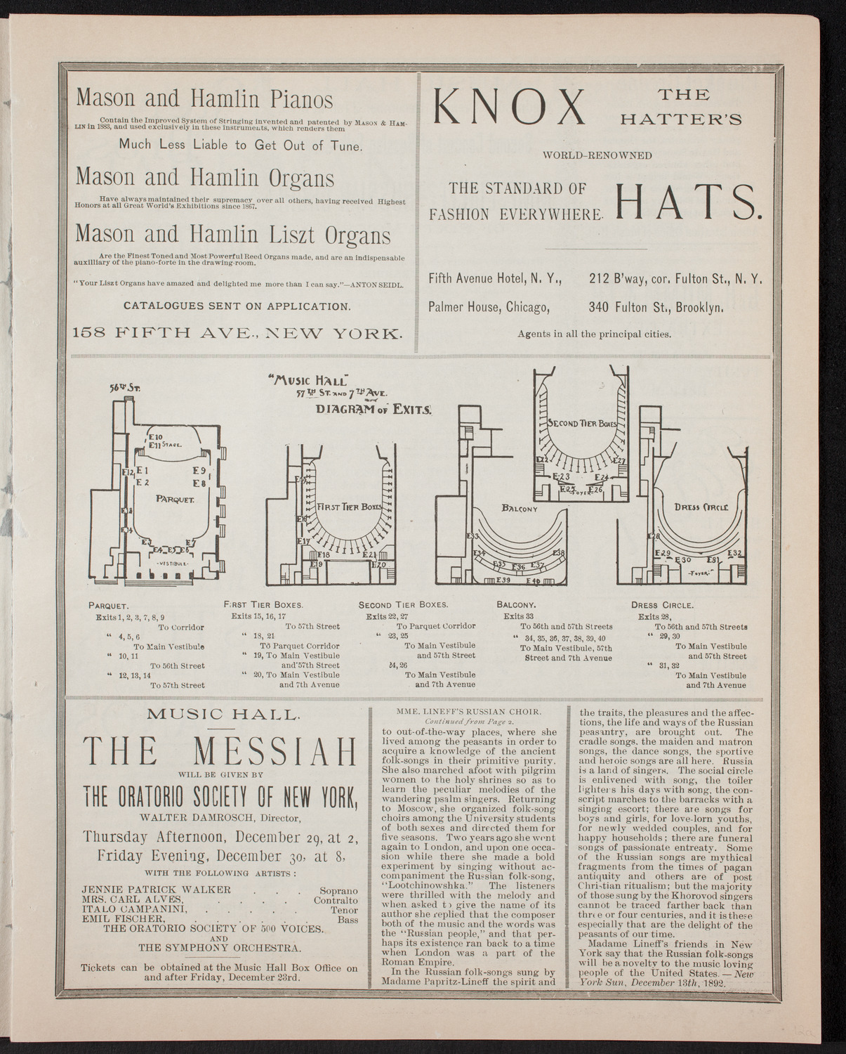 Madame Lineff's Russian Choir, December 21, 1892, program page 3