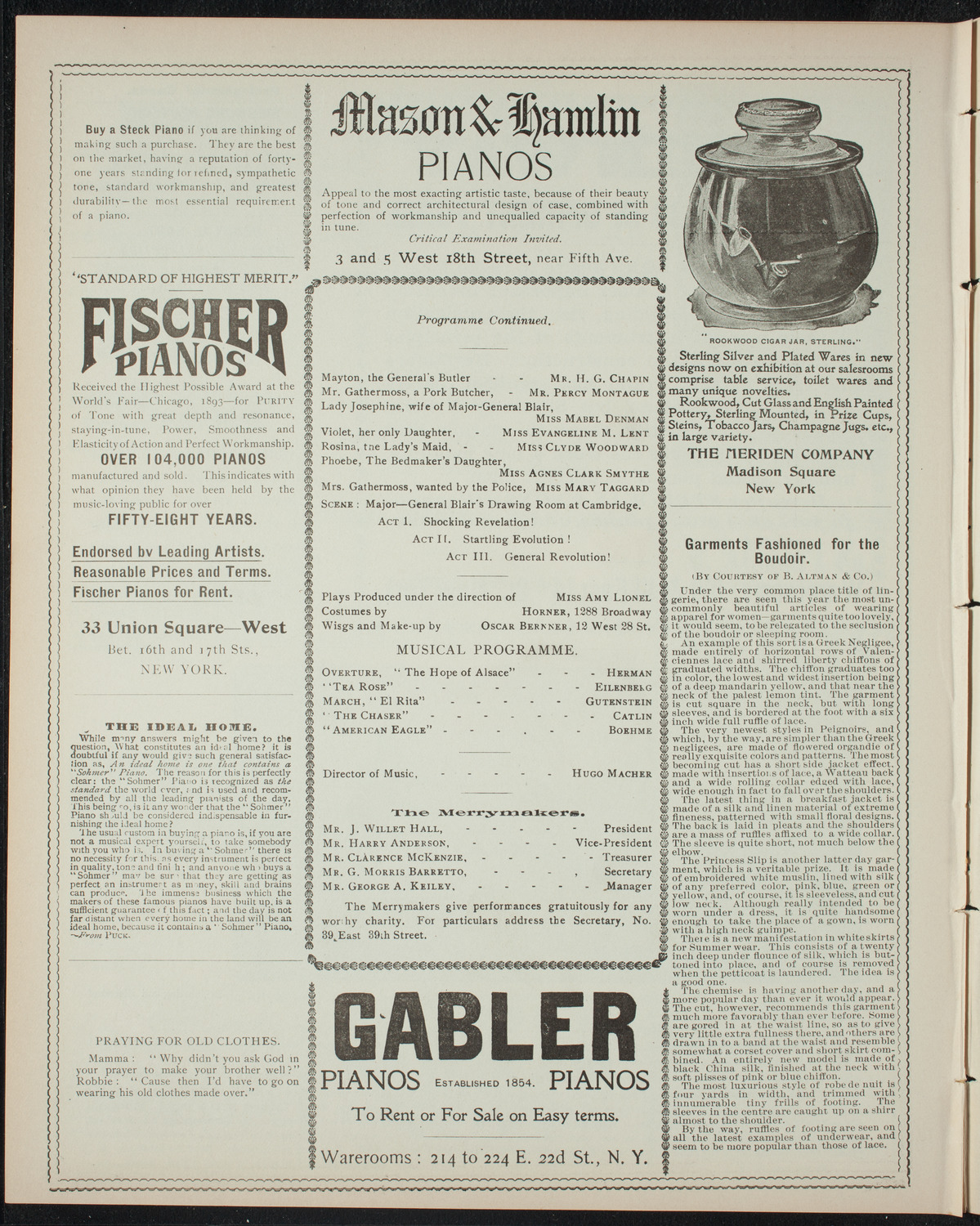 The Merrymakers, April 22, 1898, program page 6