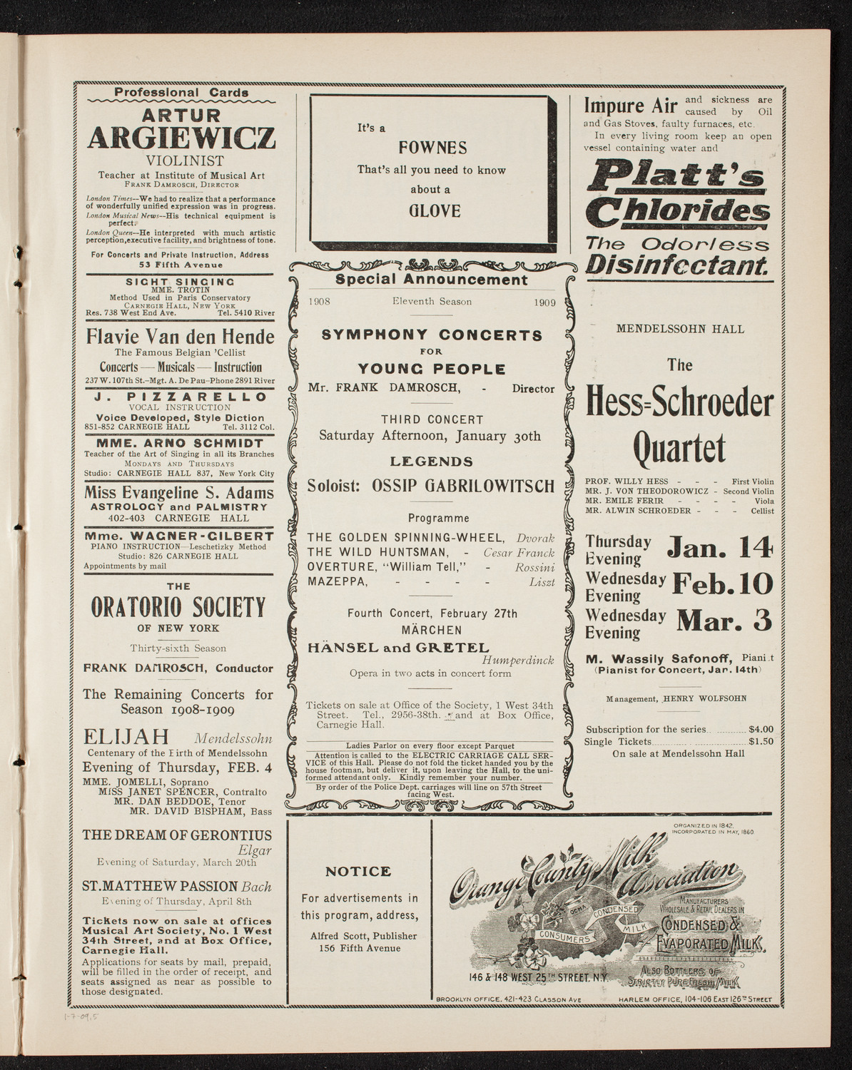 Boston Symphony Orchestra, January 7, 1909, program page 9