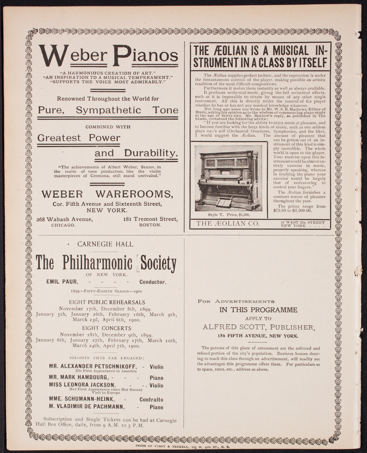 Kaltenborn Orchestra, November 5, 1899, program page 8