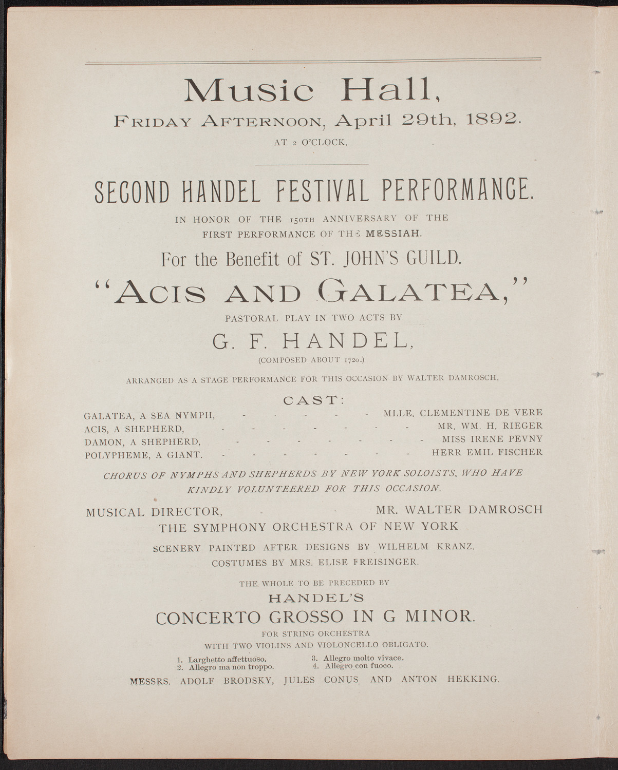 New York Symphony Orchestra: Handel Festival, April 29, 1892, program page 6