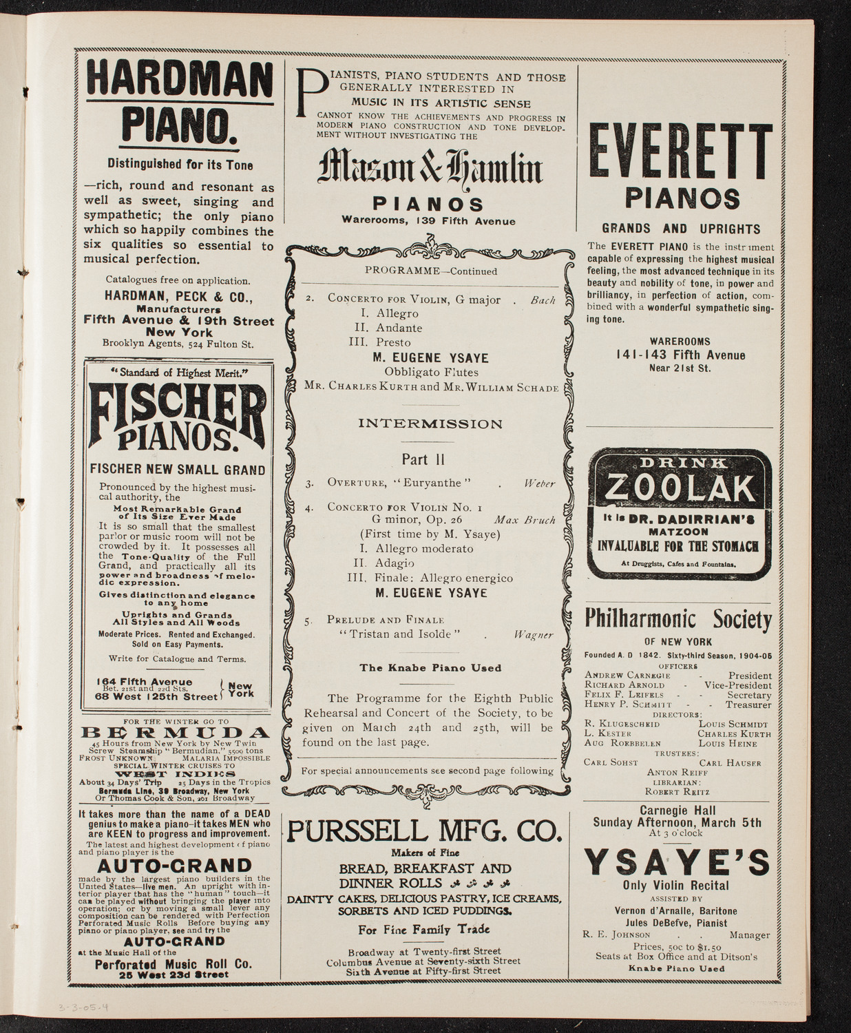 New York Philharmonic, March 3, 1905, program page 7