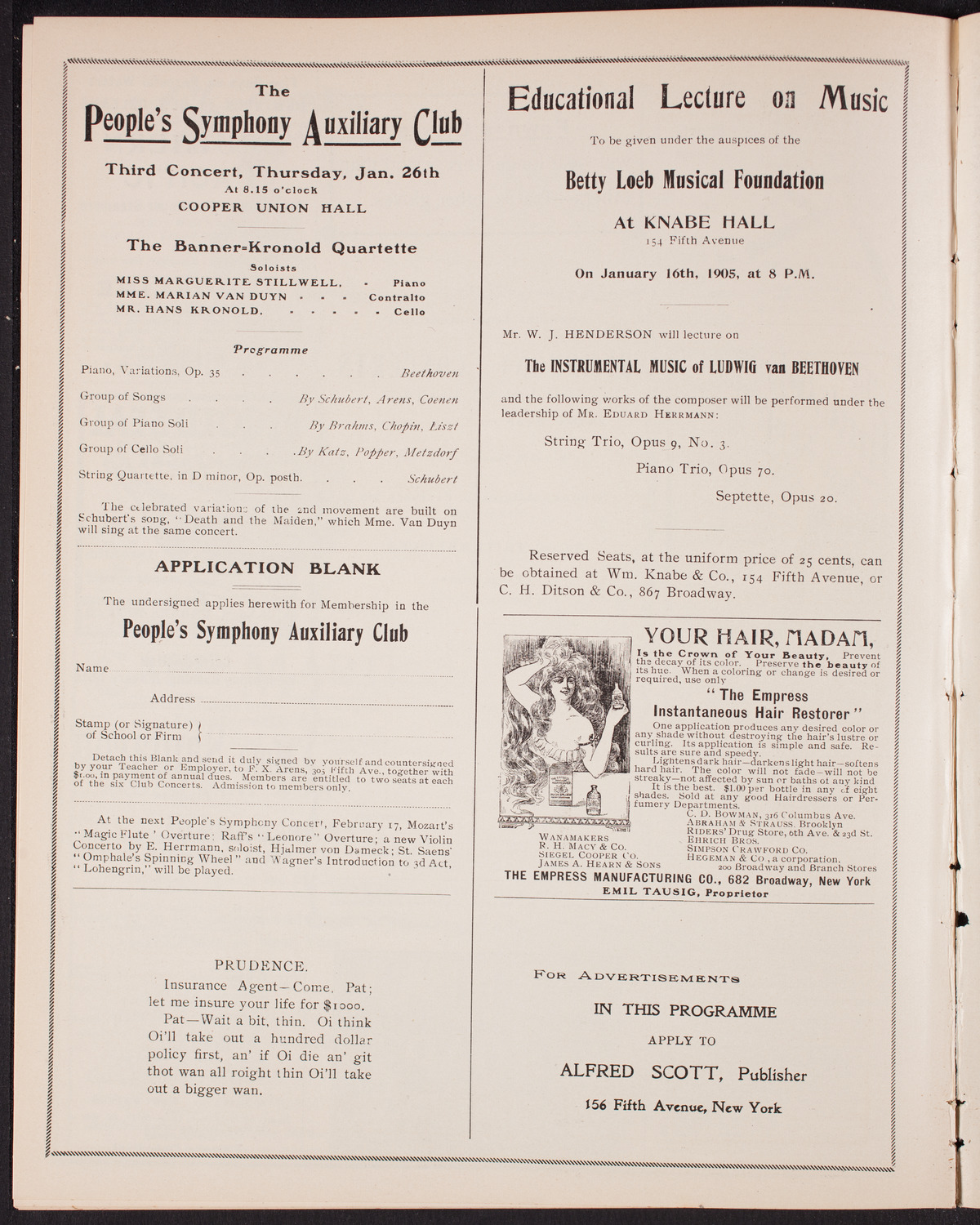 People's Symphony Concert, January 13, 1905, program page 10