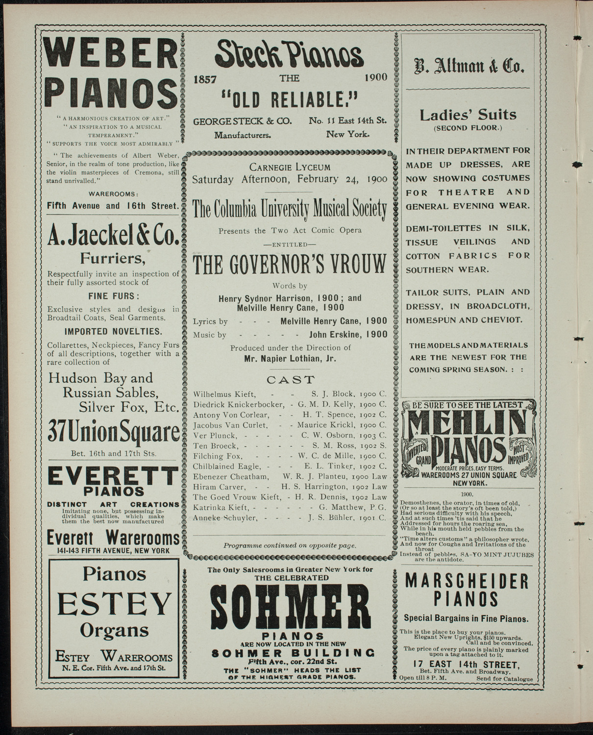 Columbia University Musical Society, February 24, 1900, program page 2