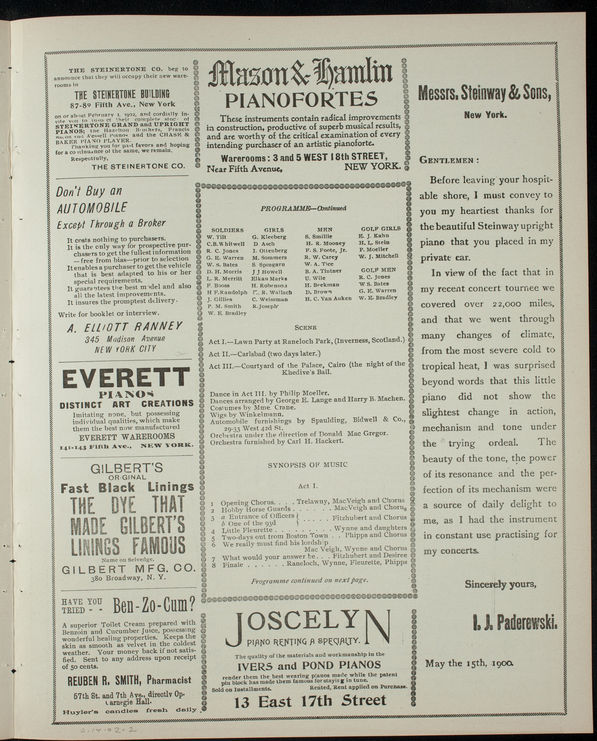 Columbia University Varsity Show, February 14, 1902, program page 3