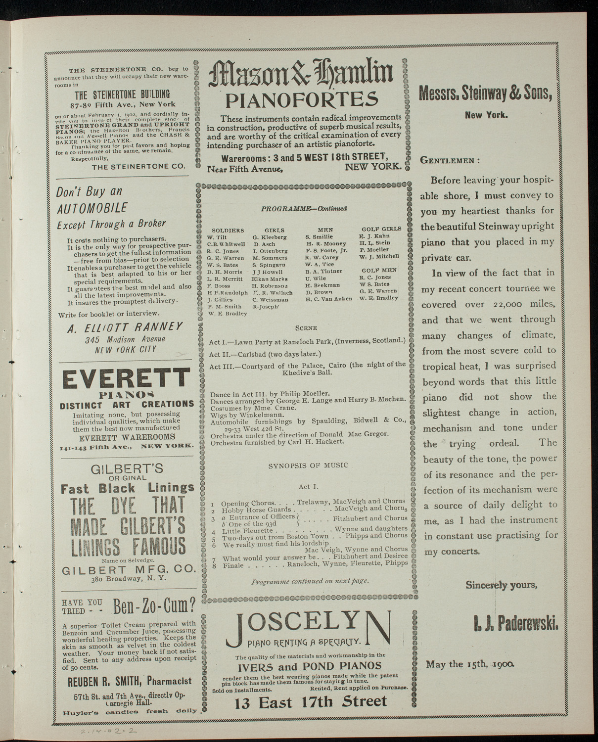 Columbia University Varsity Show, February 14, 1902, program page 3