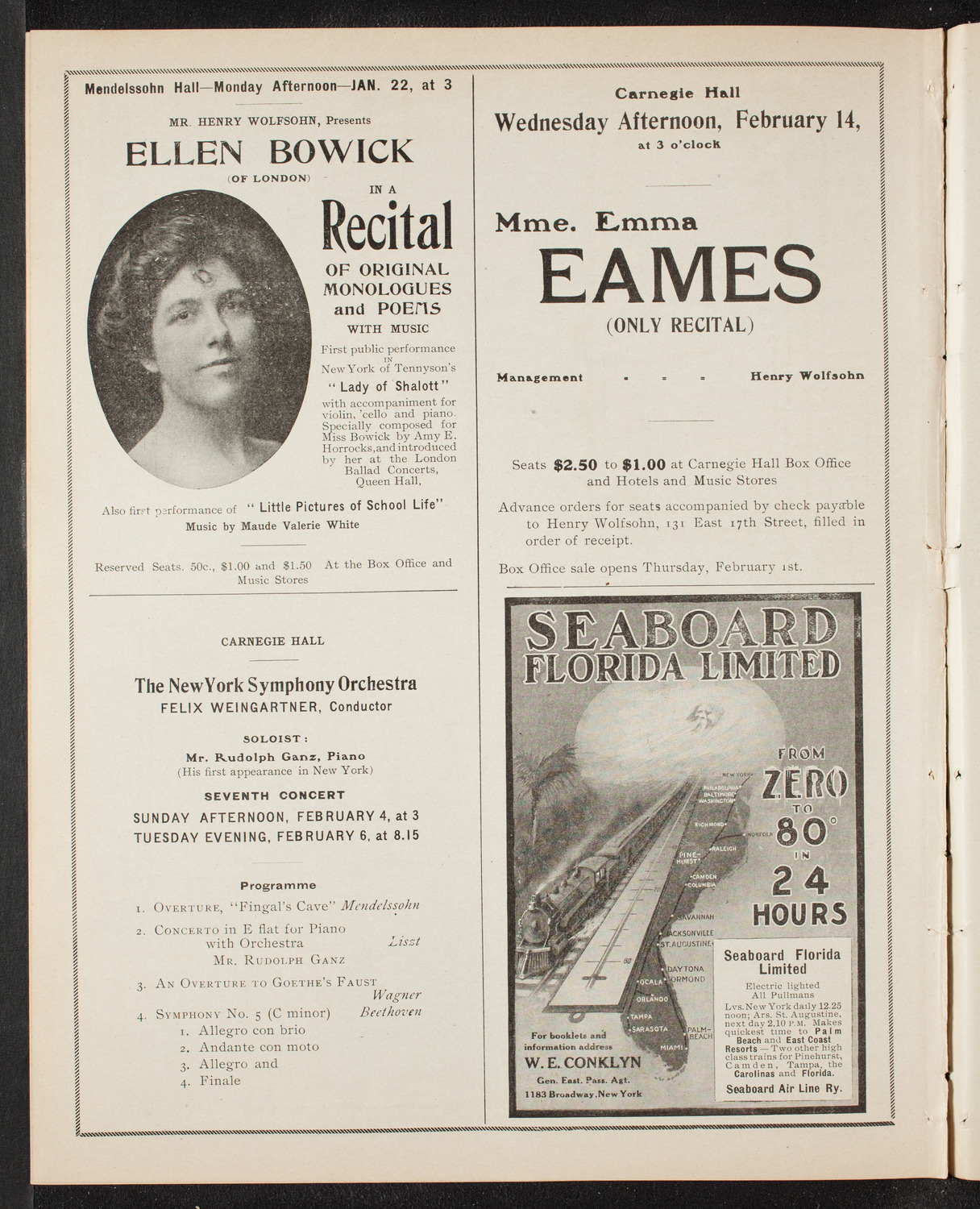 Raoul Pugno, Joseph Hollman and Marie Hall, January 21, 1906, program page 10