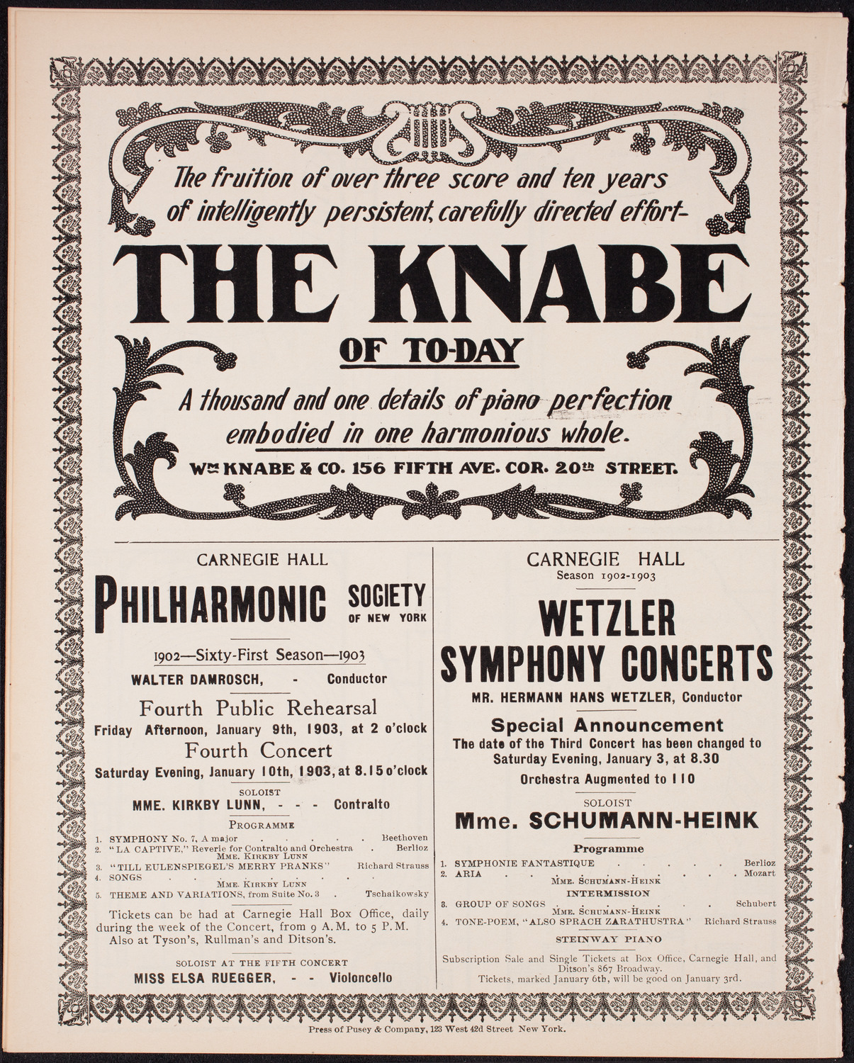 Raoul Pugno, Piano, Elsa Ruegger, Cello, and David Bispham, Baritone, December 21, 1902, program page 12