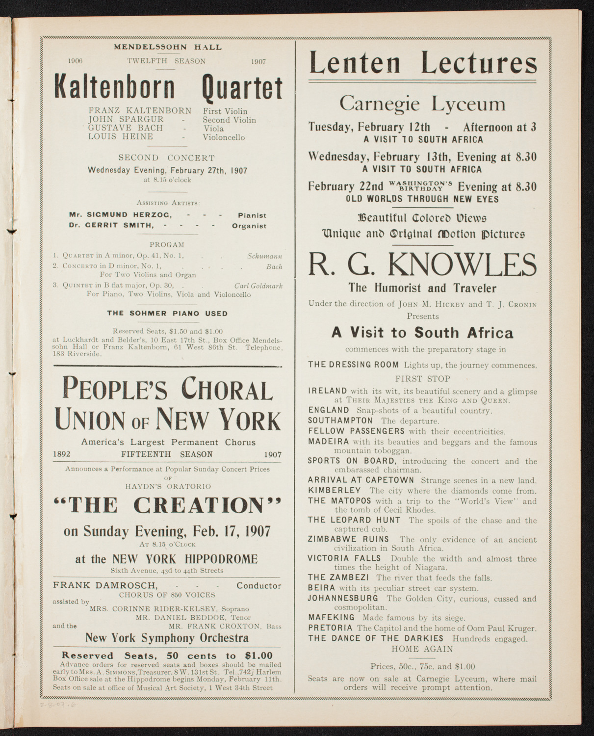 New York Philharmonic, February 8, 1907, program page 11