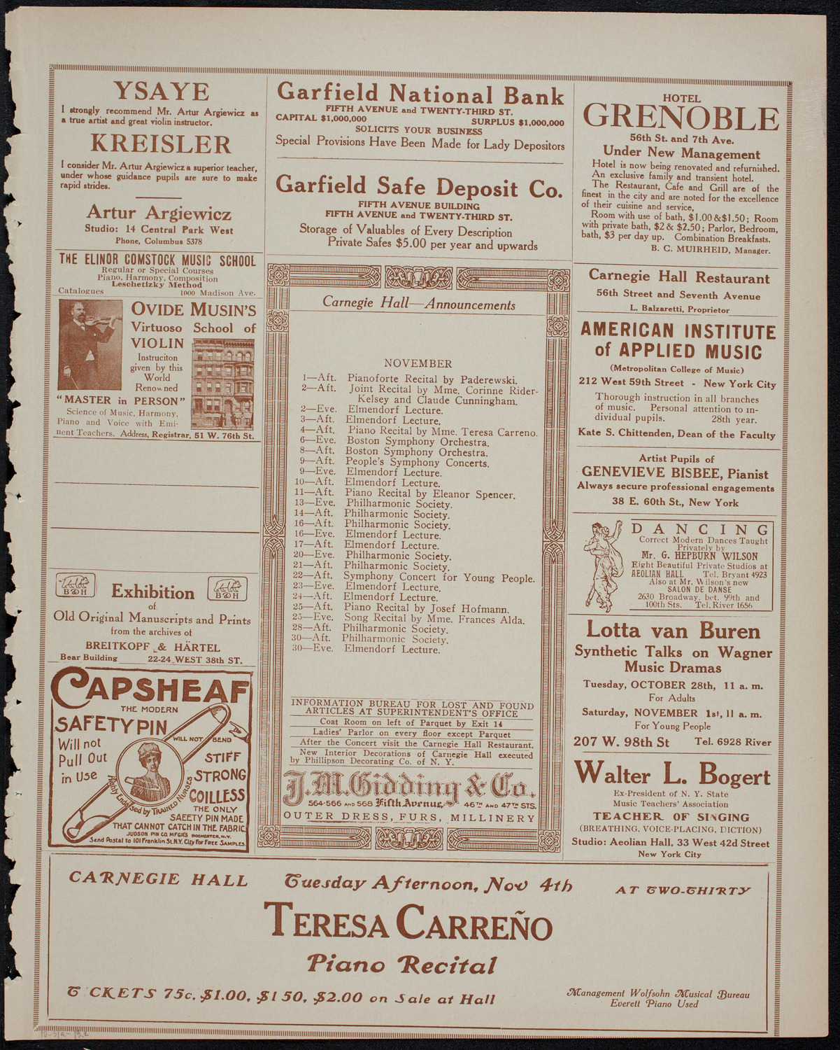 New York Philharmonic, October 31, 1913, program page 3