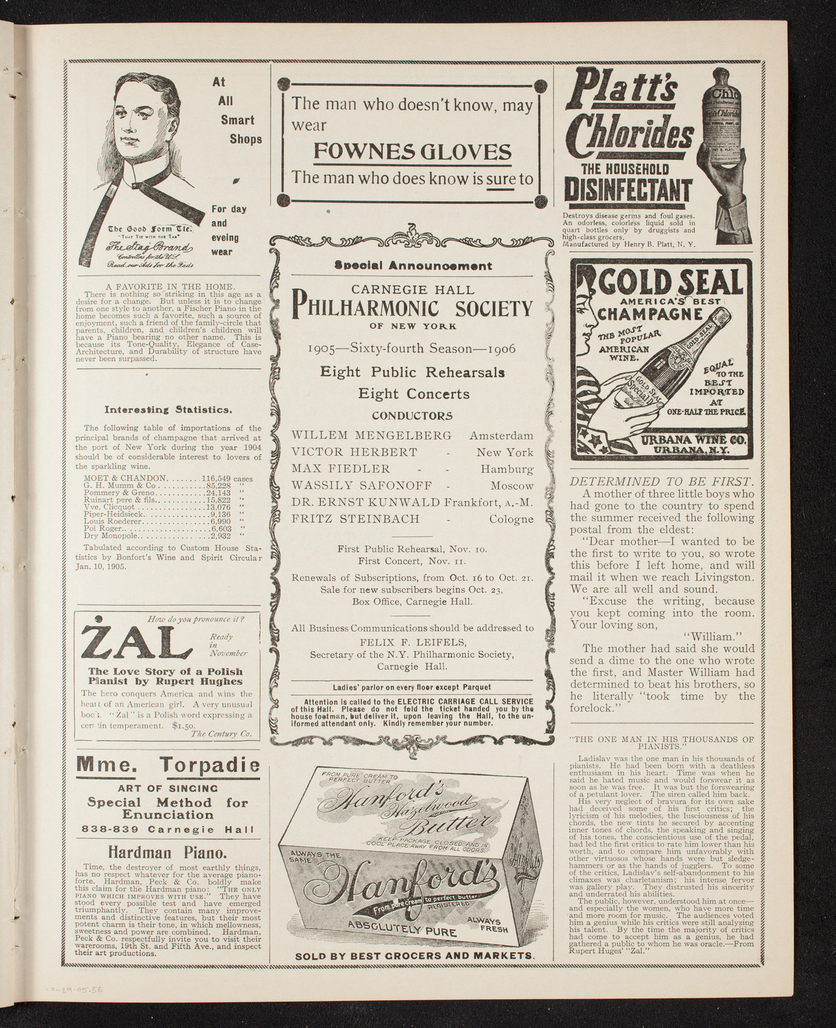 New York College of Music Faculty Concert, October 29, 1905, program page 9