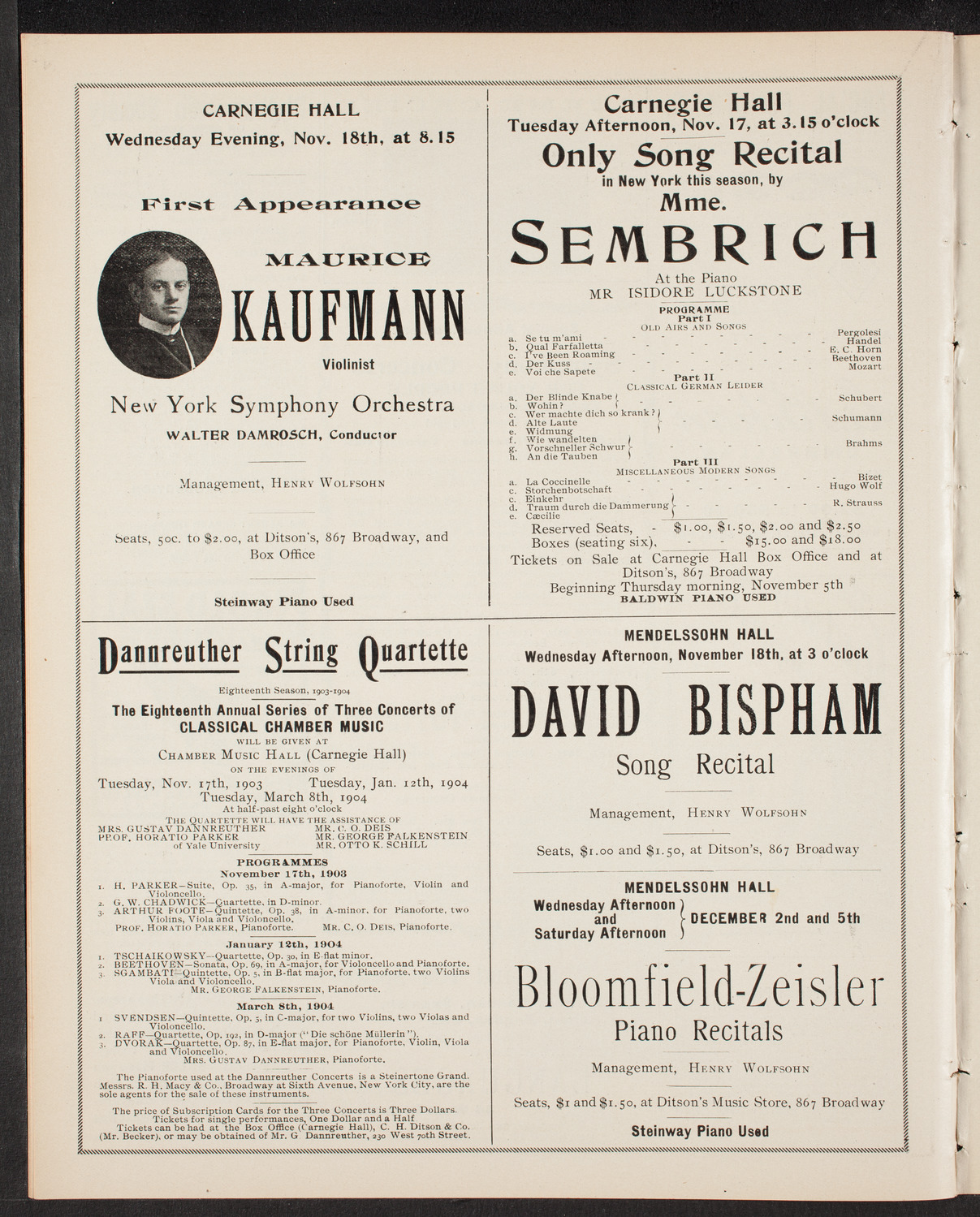 New York Philharmonic, November 14, 1903, program page 10