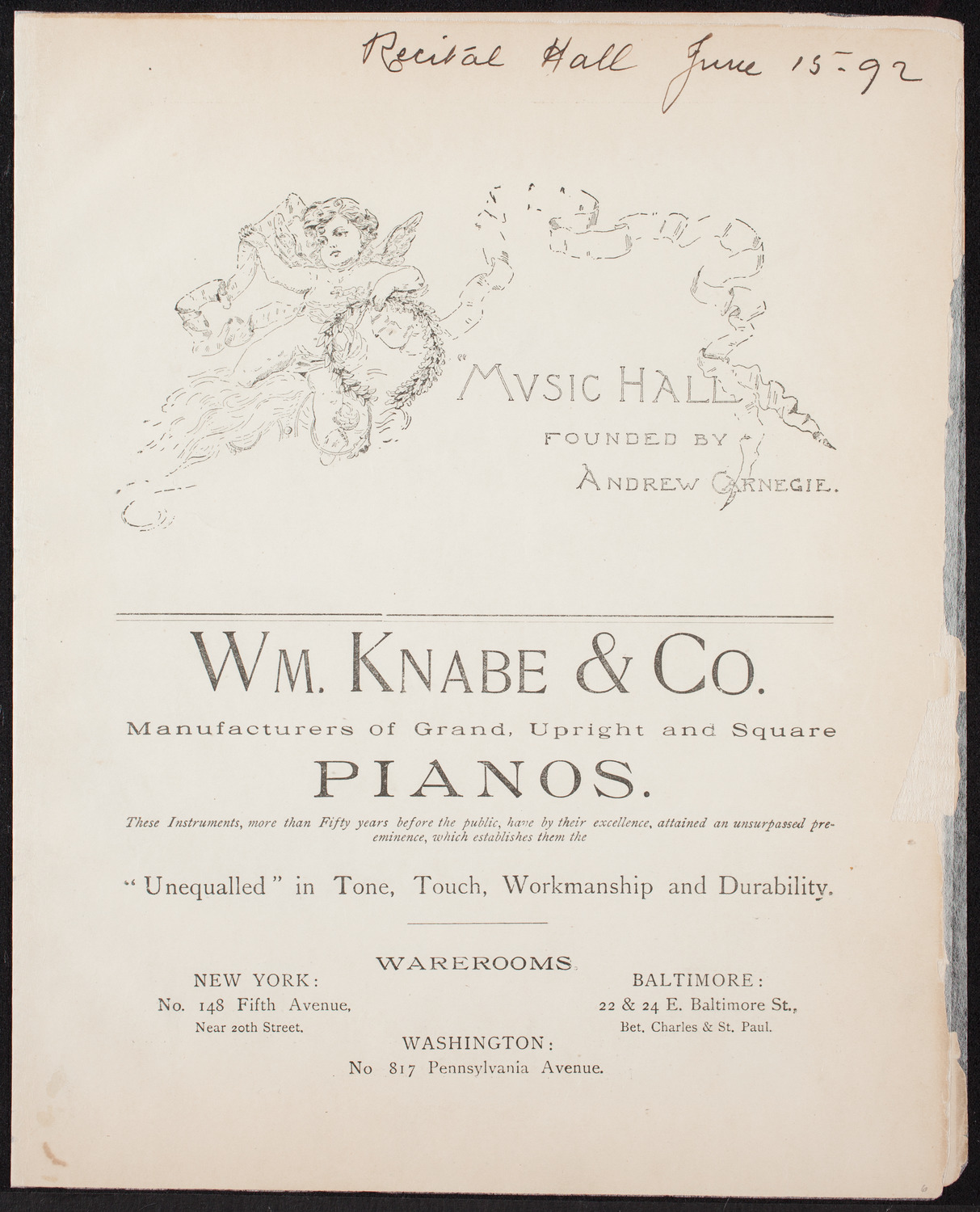 Society of the Sons of New York: Farewell Concert of Sisieretta Jones, the Black Patti, June 15, 1892, program page 1