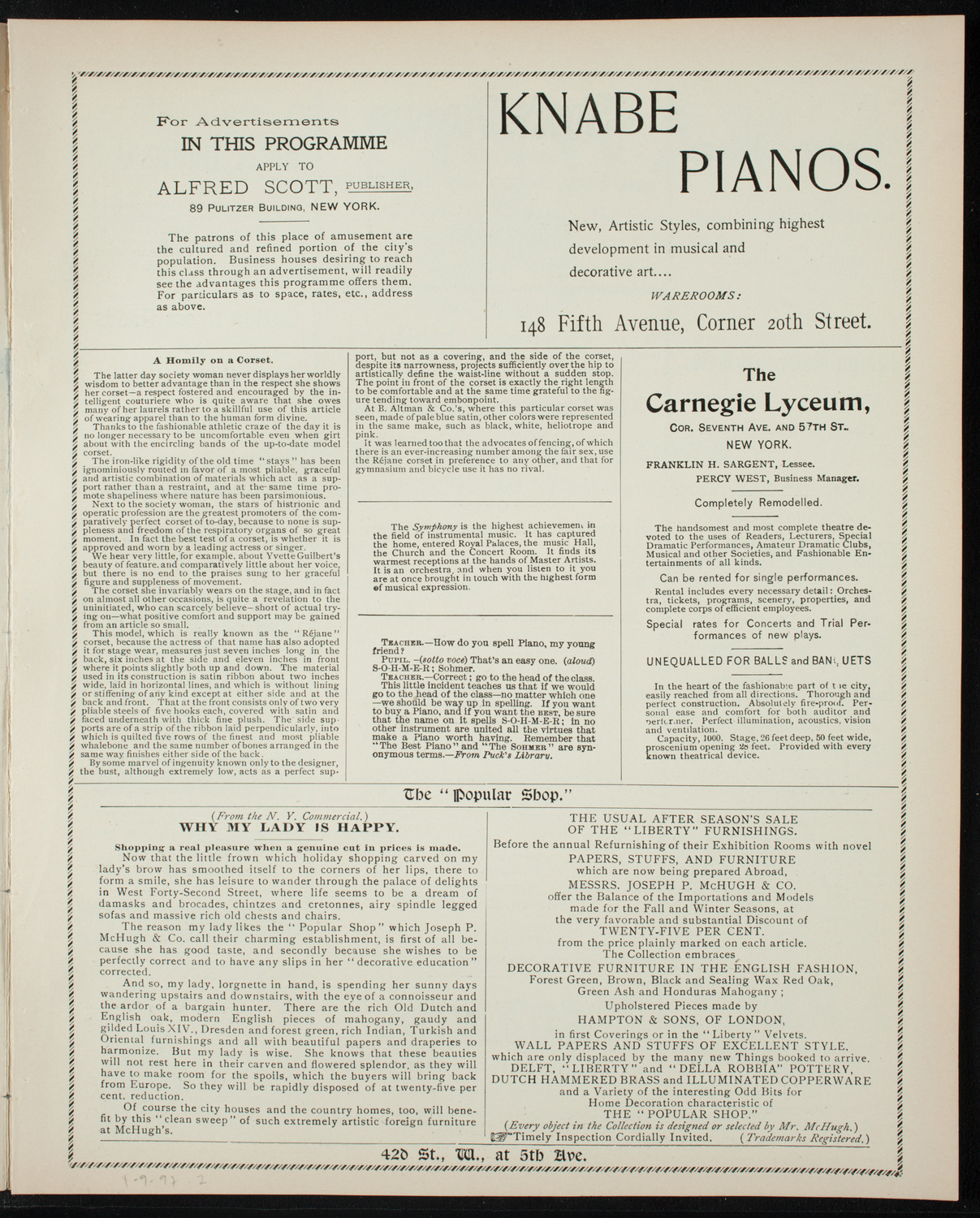 New York Philharmonic, January 9, 1897, program page 3