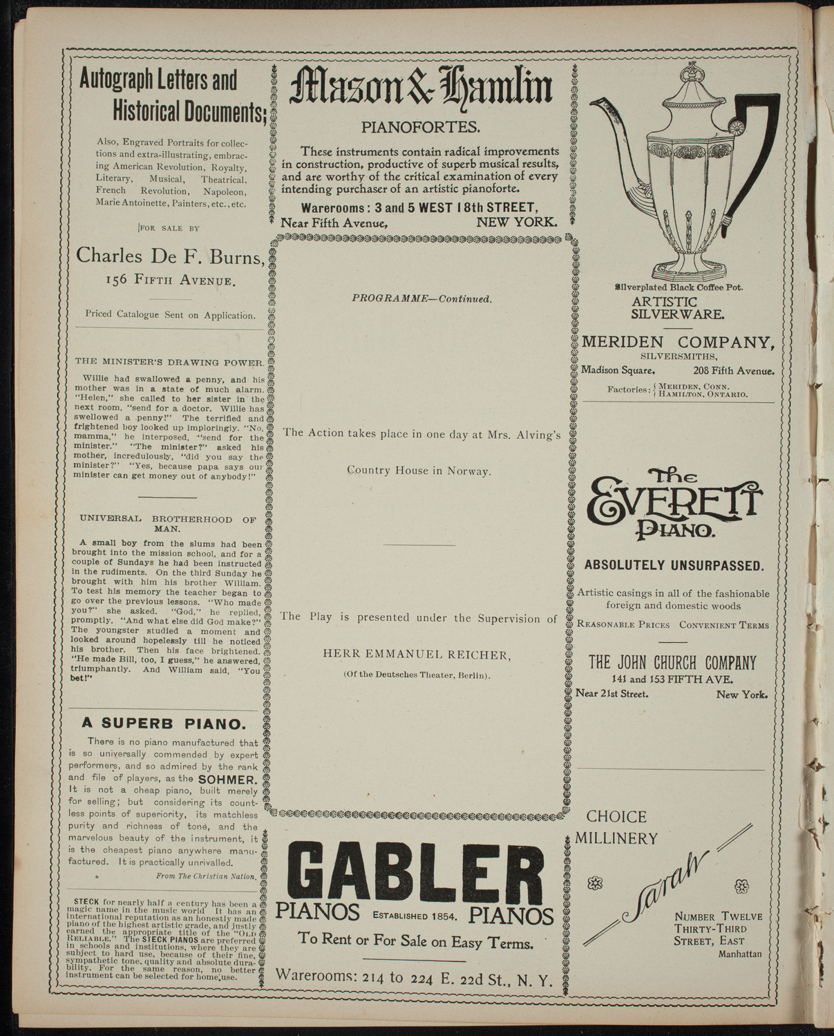 Ibsen's "Ghosts", May 29, 1899, program page 6