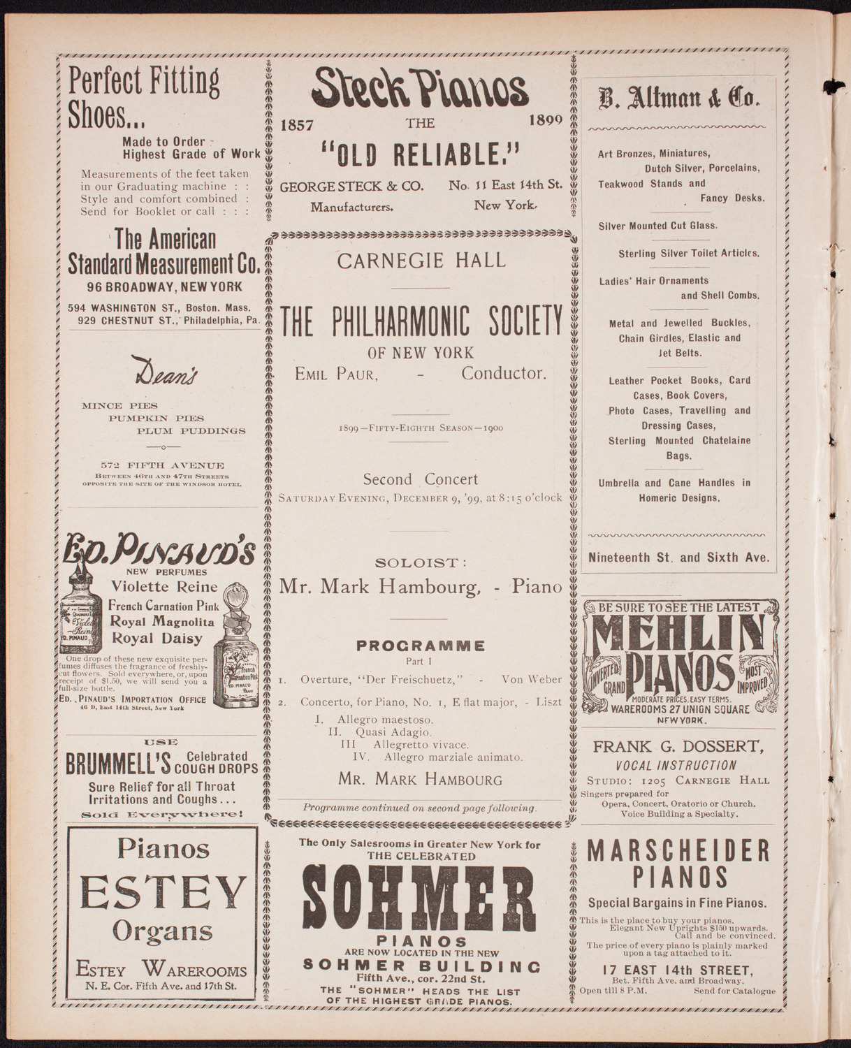 New York Philharmonic, December 9, 1899, program page 4