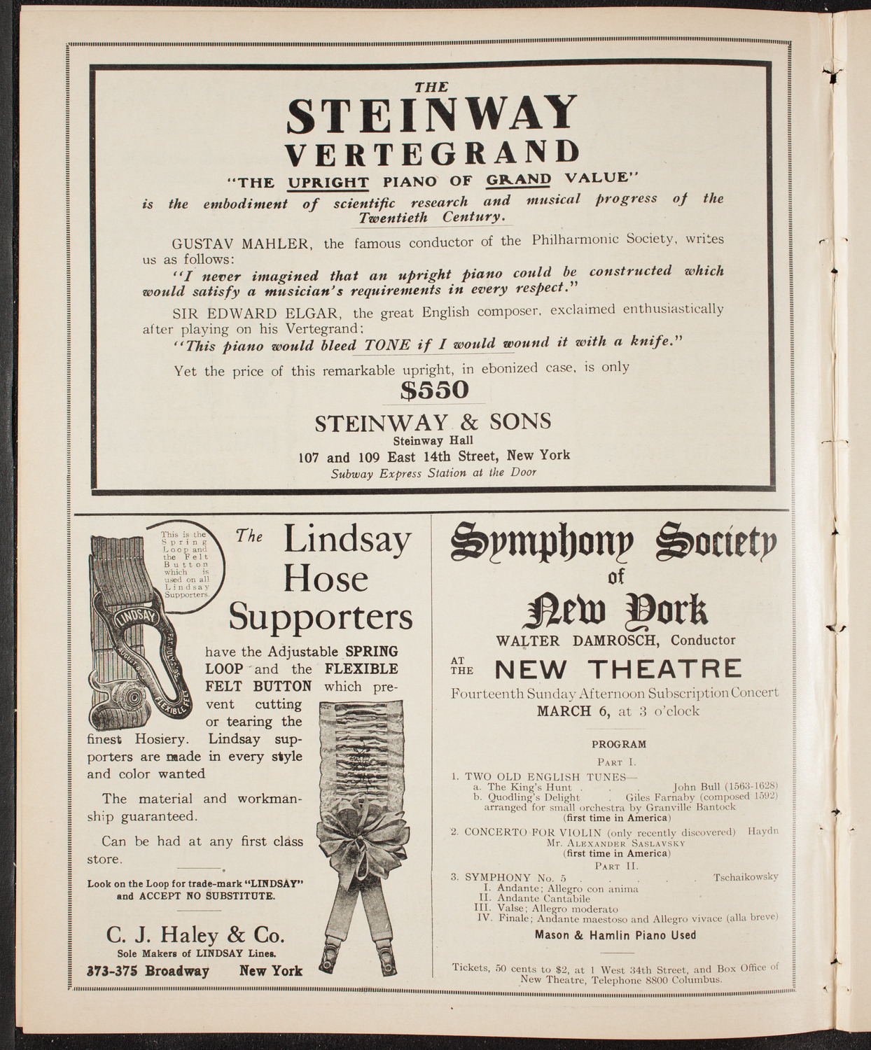 New York Philharmonic, March 2, 1910, program page 4