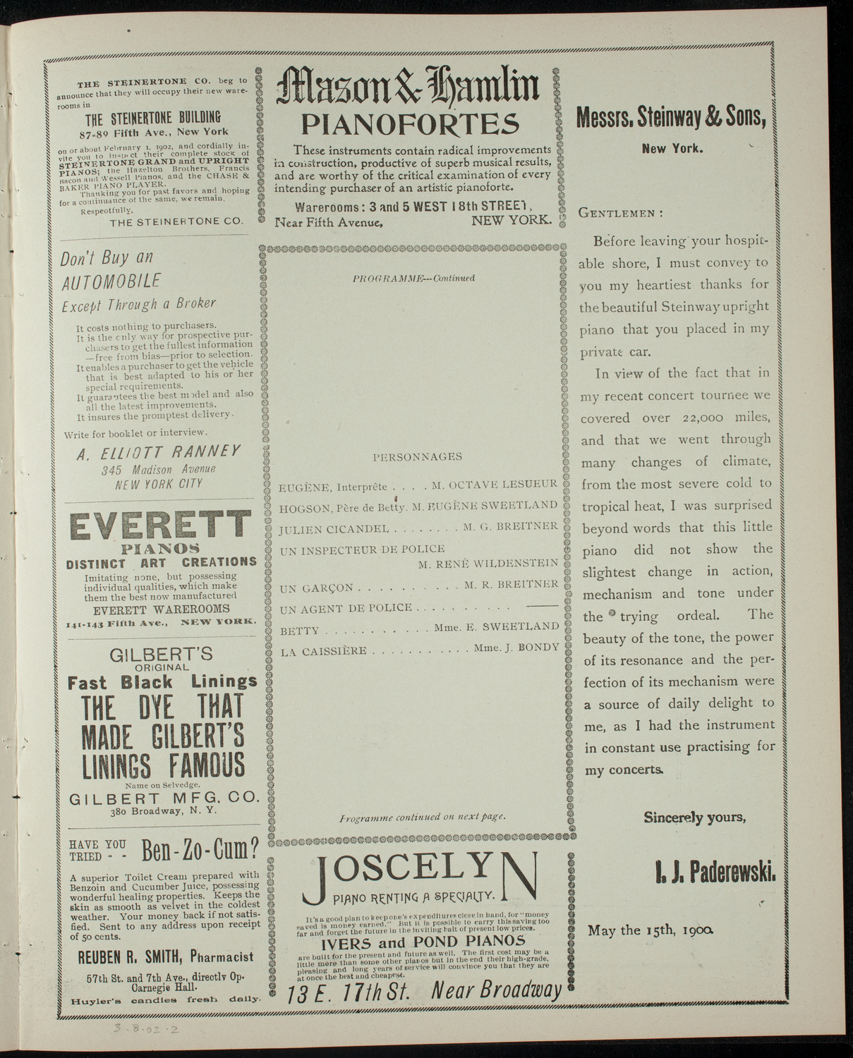 Soirée by the Alliance Française, Comité de New York, March 8, 1902, program page 3