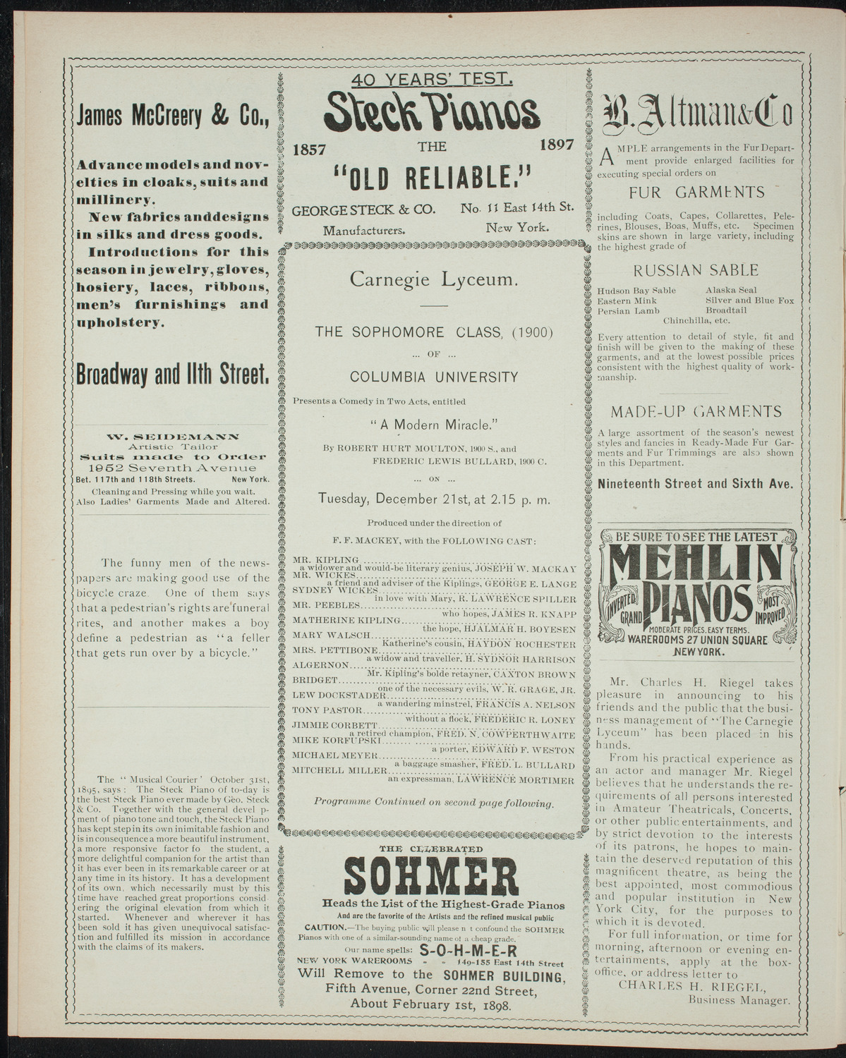 Columbia University Sophomore Class, December 21, 1897, program page 4