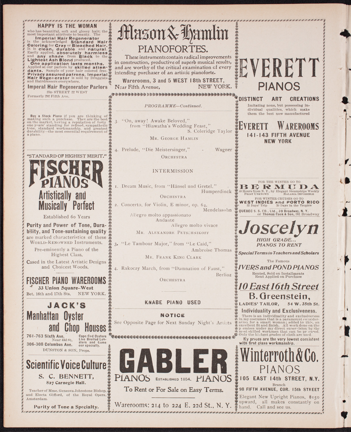 Kaltenborn Orchestra, November 26, 1899, program page 6