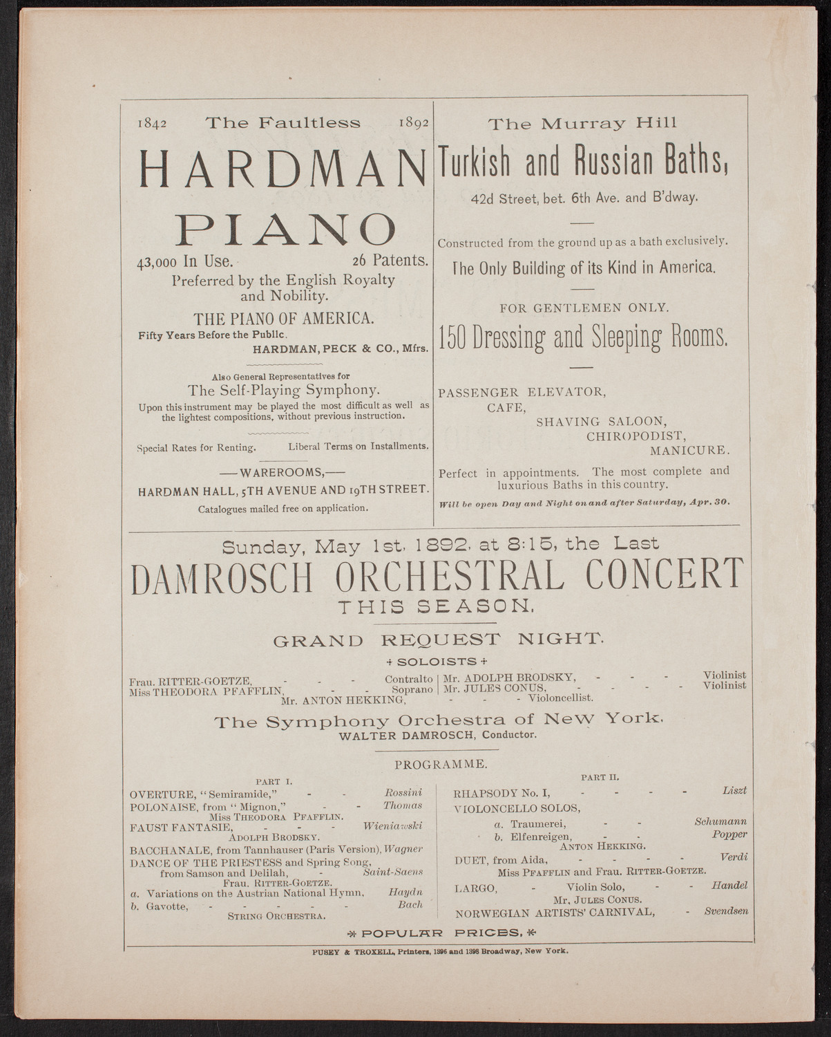 New York Symphony Orchestra: Handel Festival, April 29, 1892, program page 12