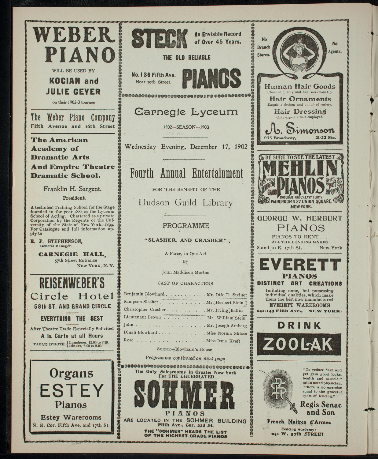 Benefit: Hudson Guild Library, December 17, 1902, program page 2