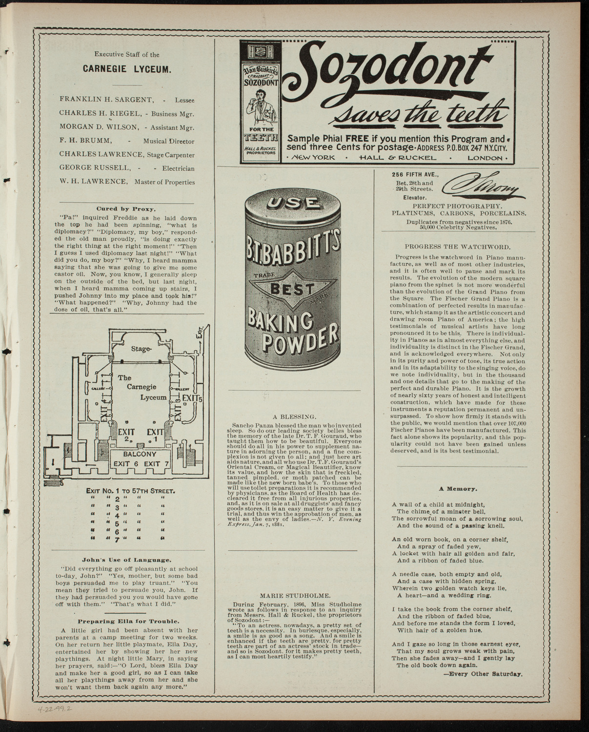 Jeanette Robinson Murphy, April 22, 1899, program page 3