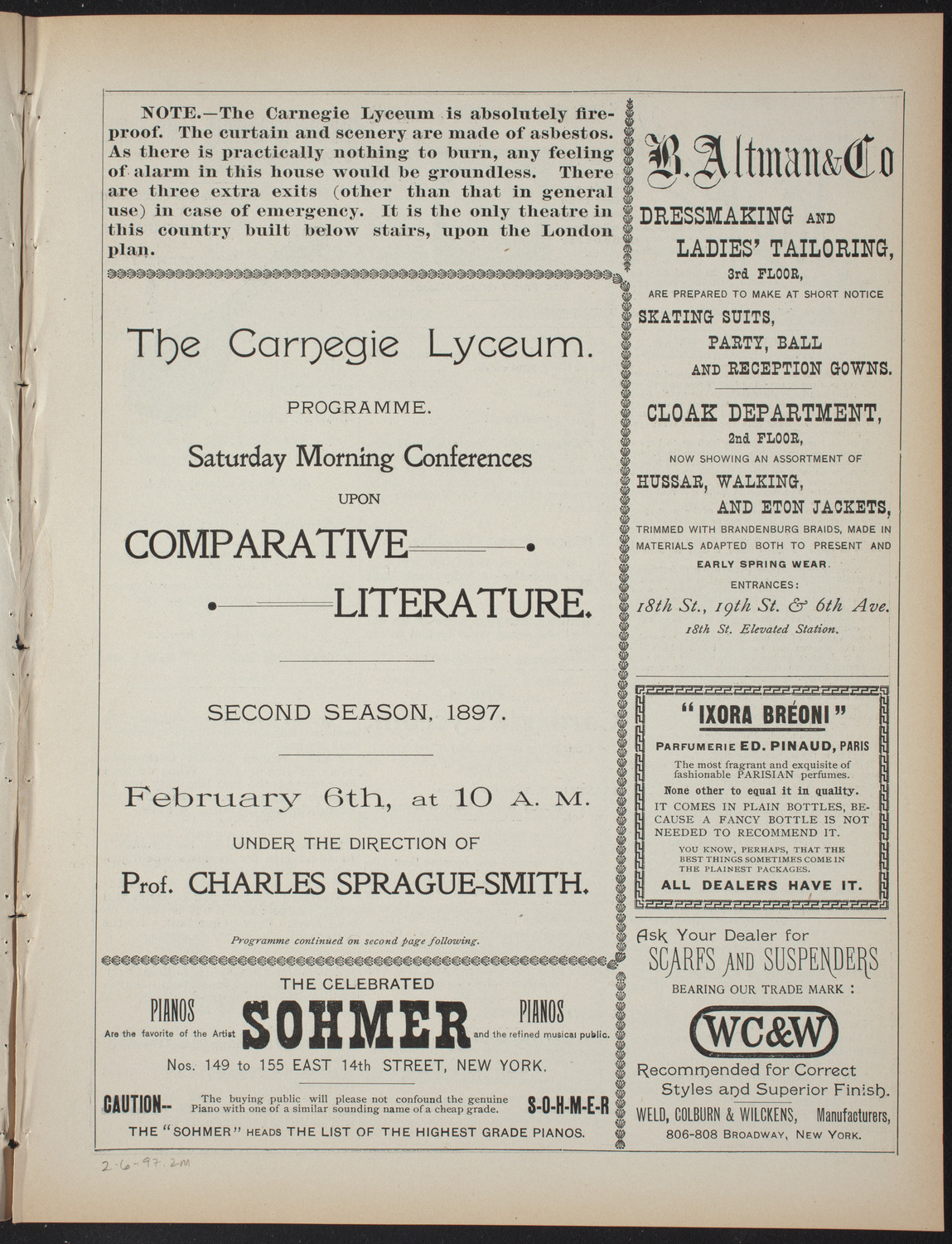 Saturday Morning Conferences on Comparative Literature, February 6, 1897, program page 3