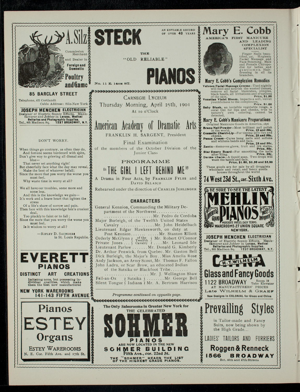 American Academy of Dramatic Arts Final Examination, April 25, 1901, program page 2